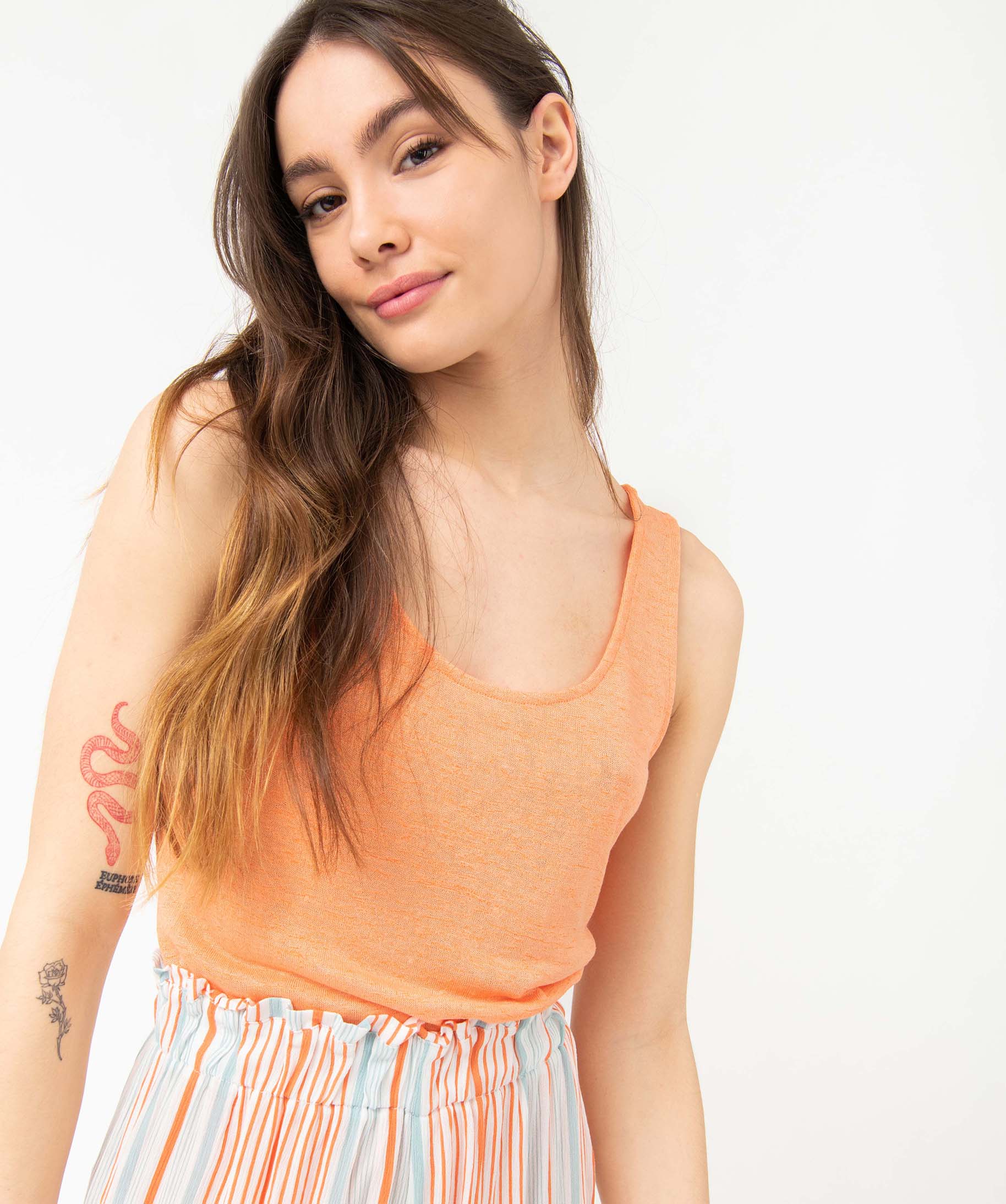 Débardeur de nuit femme en maille viscose flammée souple orange | GEMO