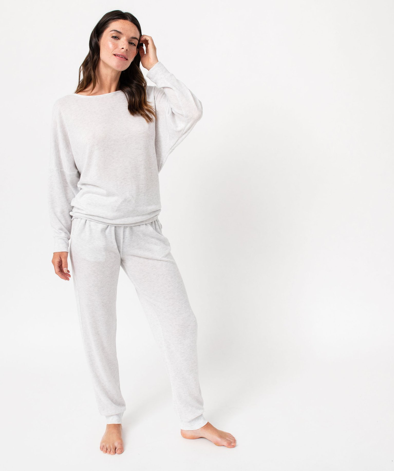 Pantalon de pyjama en maille fine femme gris clair | GEMO