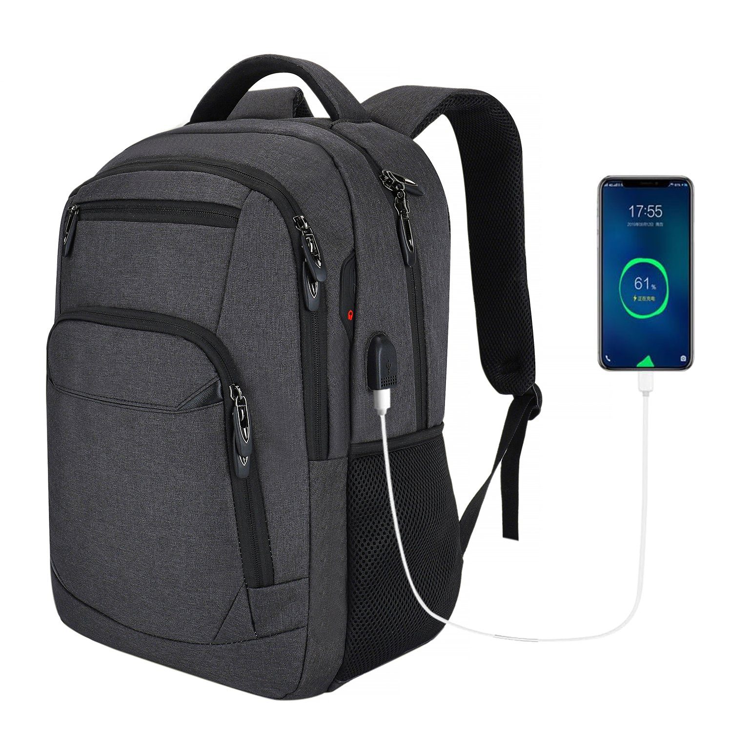 OSTWOLKE Laptoprucksack Laptop Rucksack Arbeit Reisen Wandern Schulrucksack Laptoptasche, mit Lptopfach, mit USB-Ladeanschluss
