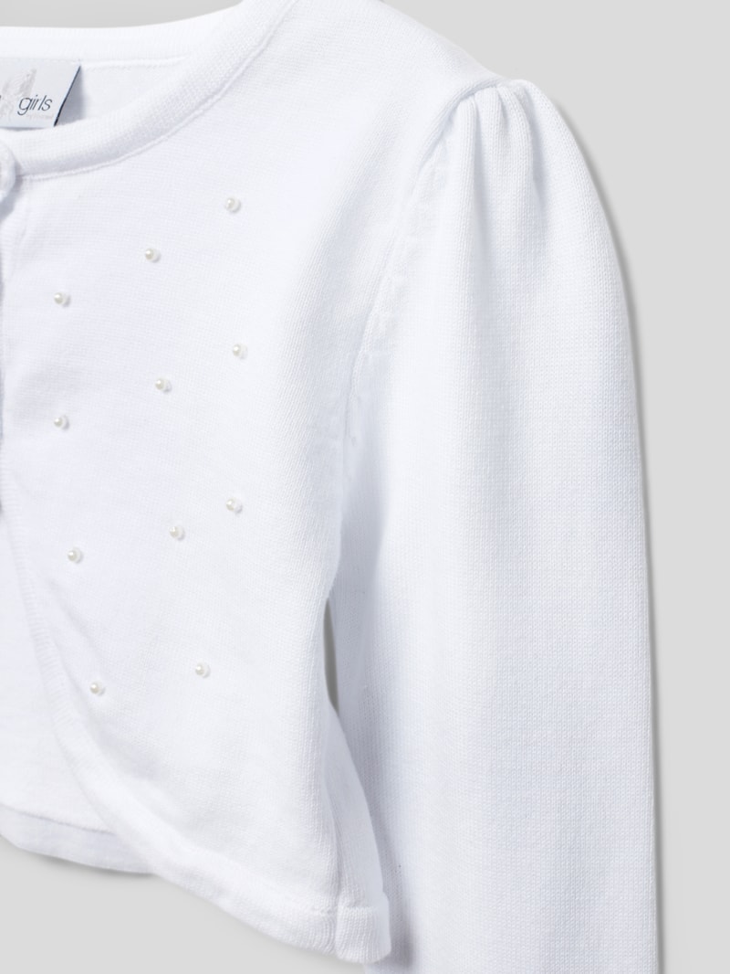 Cropped Strickjacke mit Zierperlenbesatz in offwhite