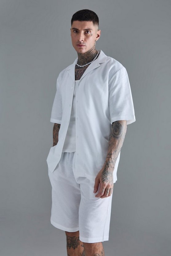 Tall Leinen-Hemd & Shorts in Weiß