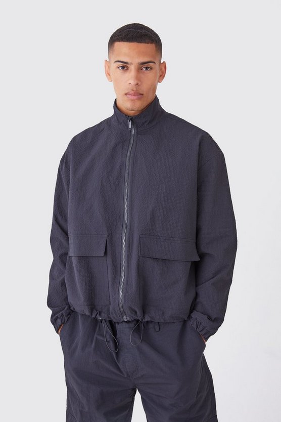 Nylon Harrington-Jacke in Knitteroptik mit Reißverschluss