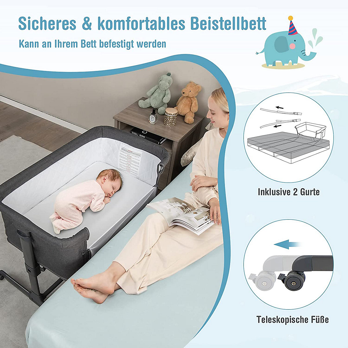 3 in 1 Beistellbett Laufstall Reisebett mit Matratze