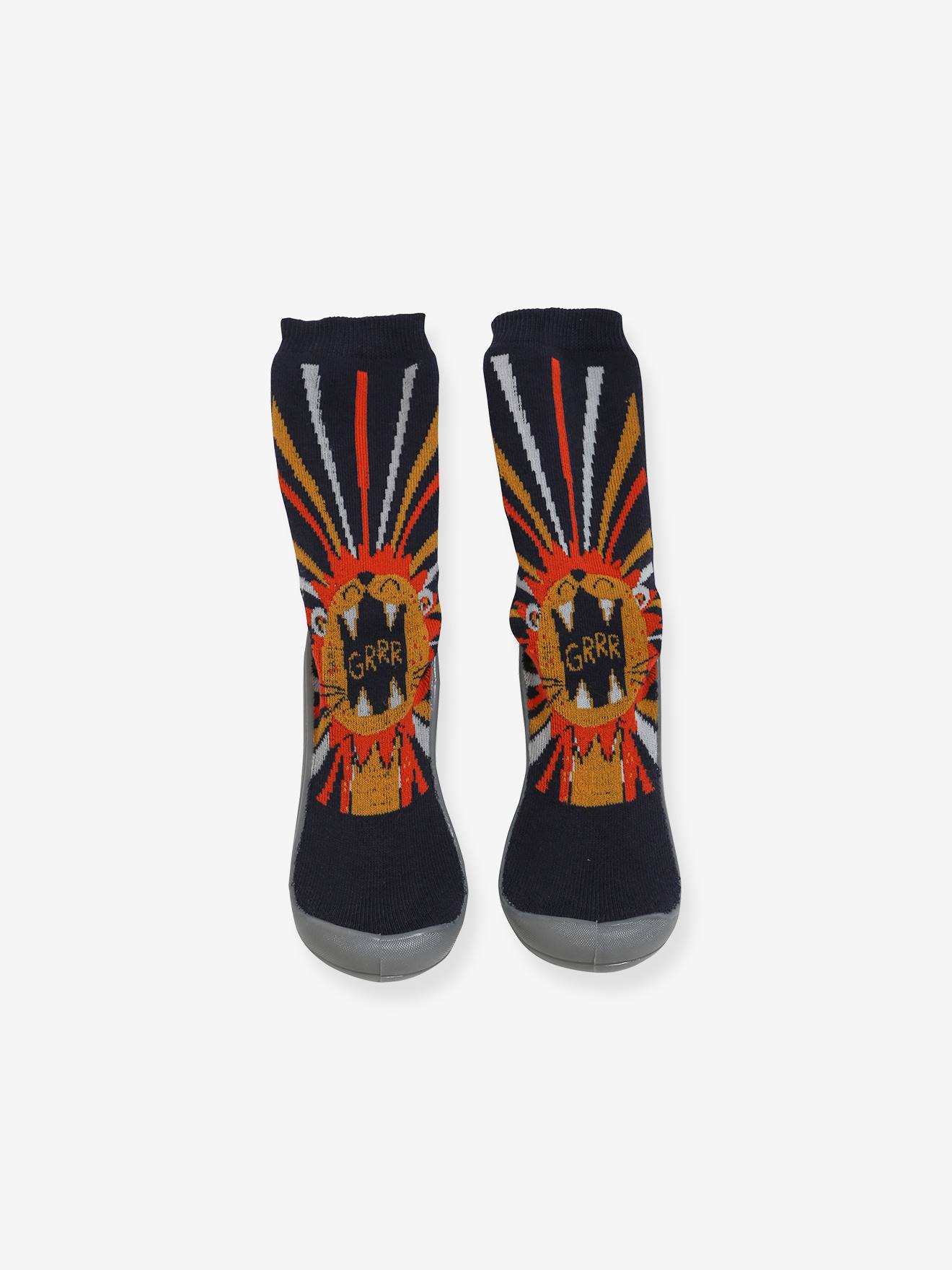 Chaussons-chaussettes garçon antidérapants marine