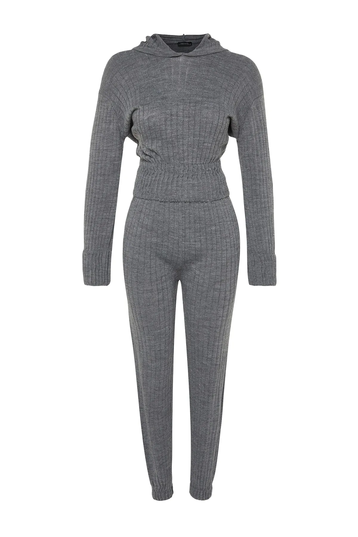 Trendyol Collection  Anthrazitfarbenes Strickoberteil und -unterteil mit Kapuze TWOAW22AU0044