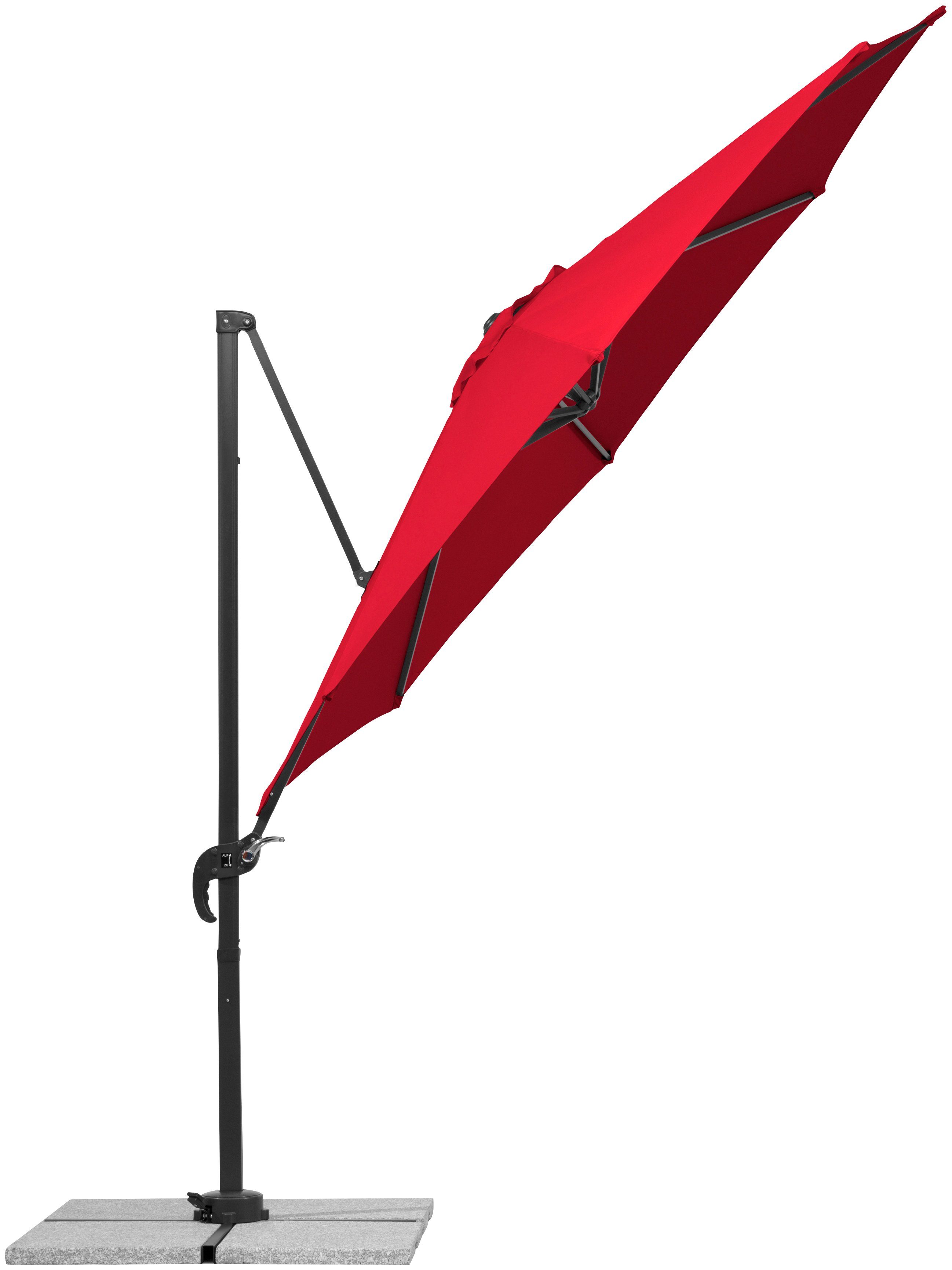 Schneider Schirme Ampelschirm Rhodos Junior, ØxH: 300x244 cm, Alu/Polyester, inkl. Plattenständer/Schutzhülle