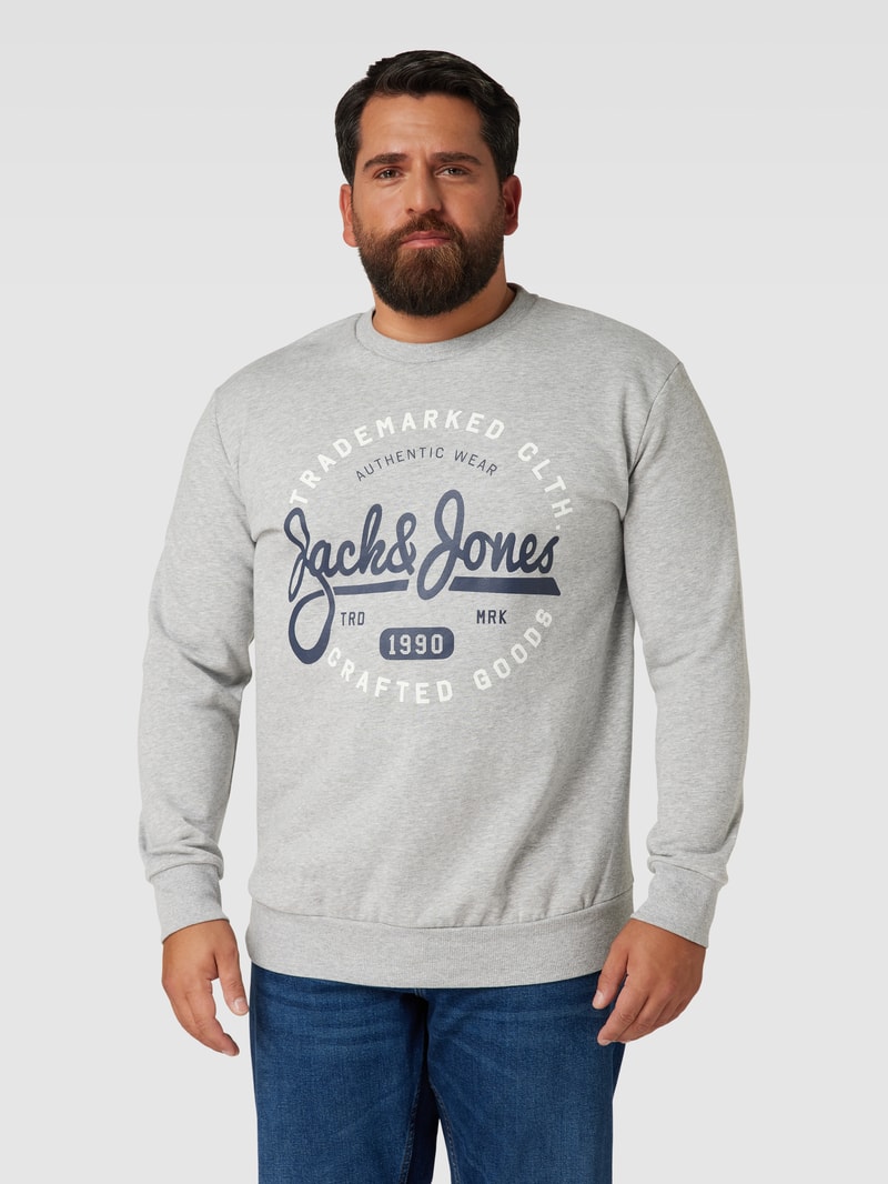 PLUS SIZE Sweatshirt mit Label-Print in hellgrau meliert