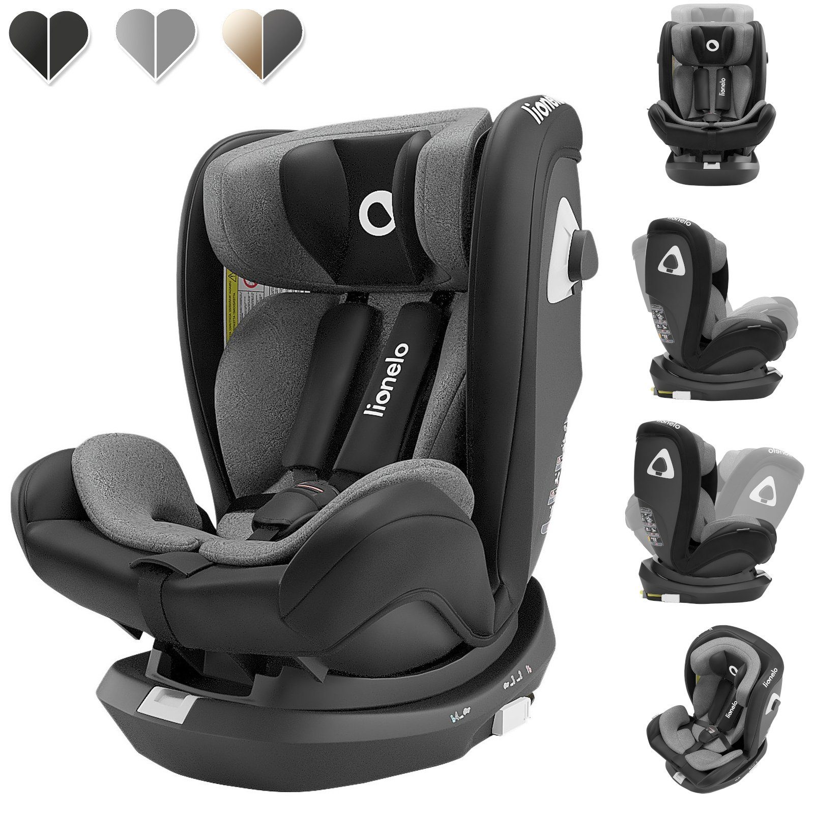 lionelo Autokindersitz LO-BASTIAAN-RWF, ab: Geburt, bis: 12 Jahre, ab: 1,00 kg, bis: 36,00 kg, (Set), Crashtests Schlafposition ISOFIX+TOP TETHER 0-12 Jahre