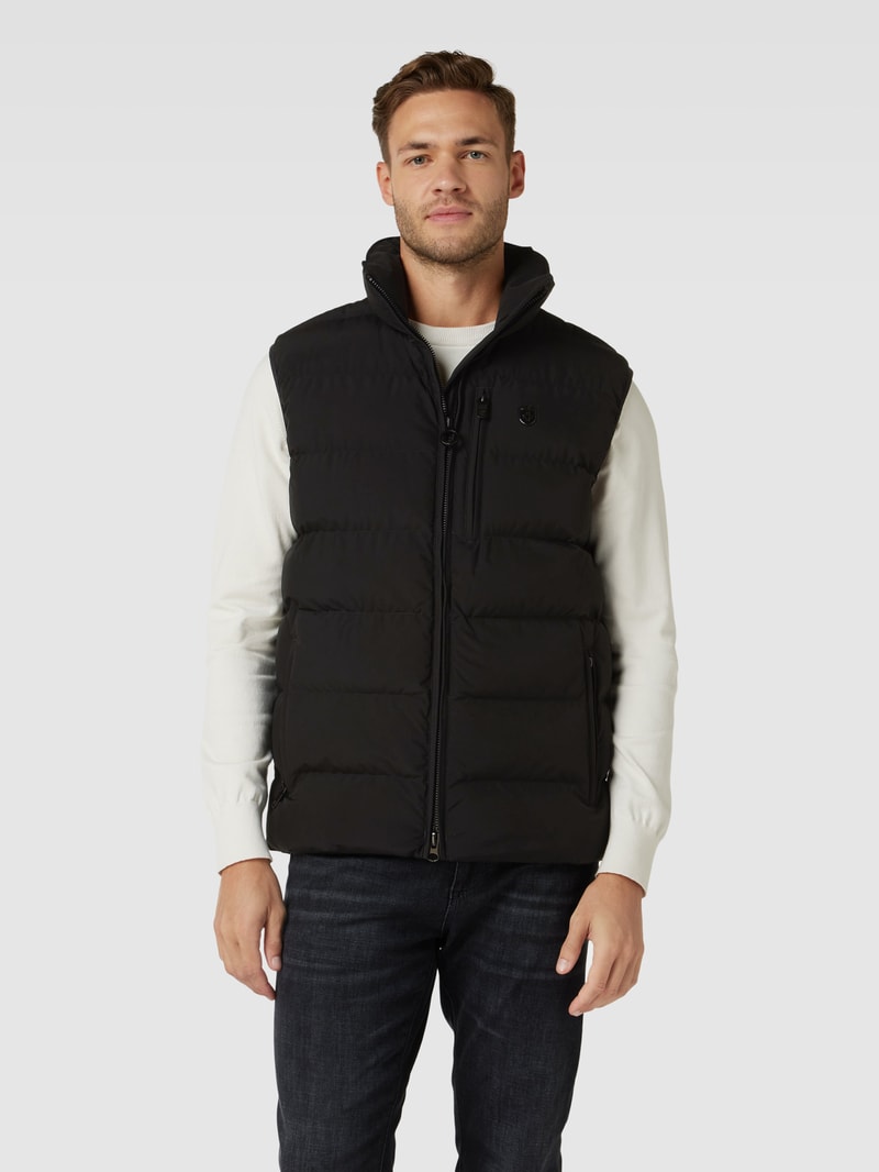 Steppweste mit Label-Applikation in schwarz