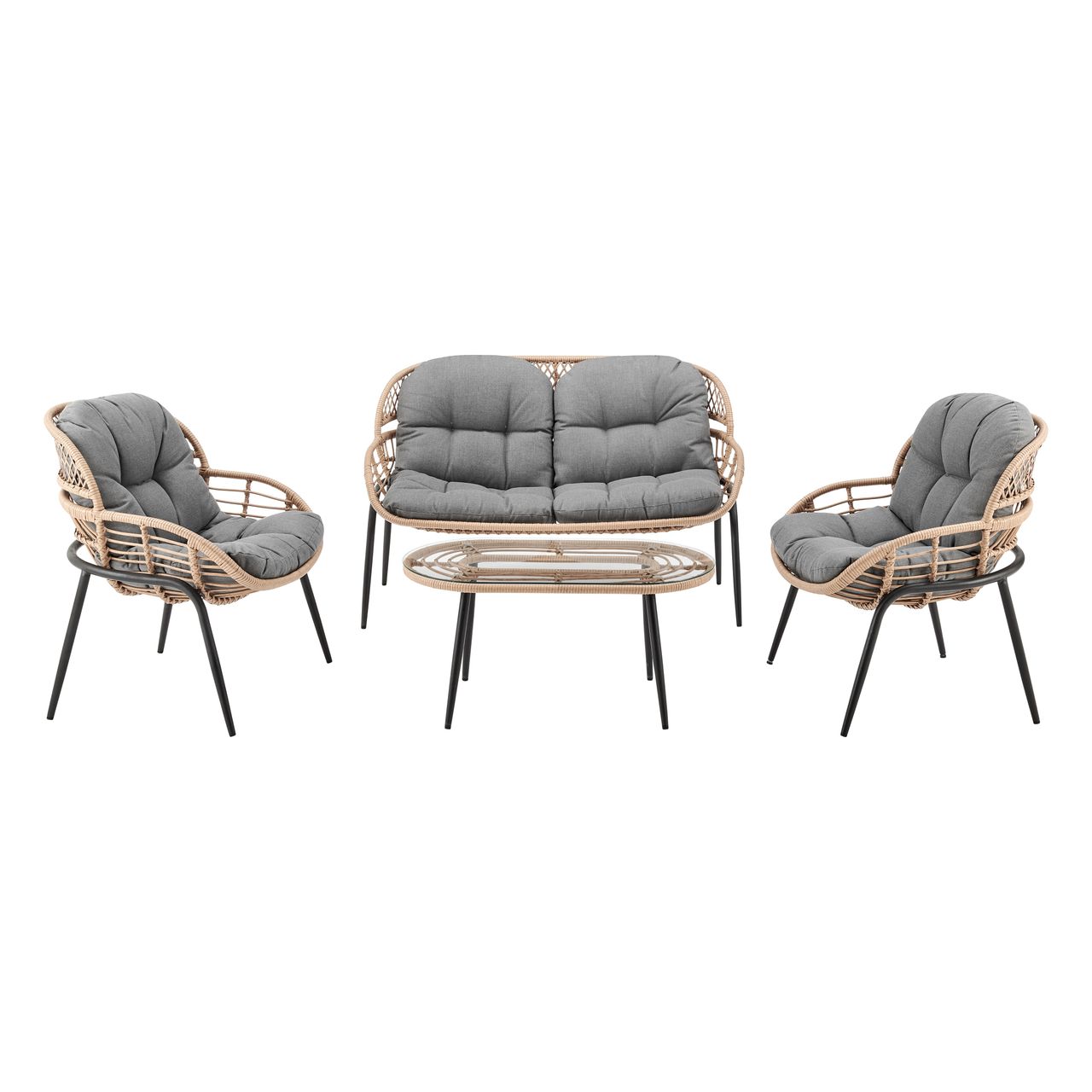 Happy Home Happy Home Lounge-Set 4 tlg. HGS40-GRA helles Rattan mit Sitzkissen in grau