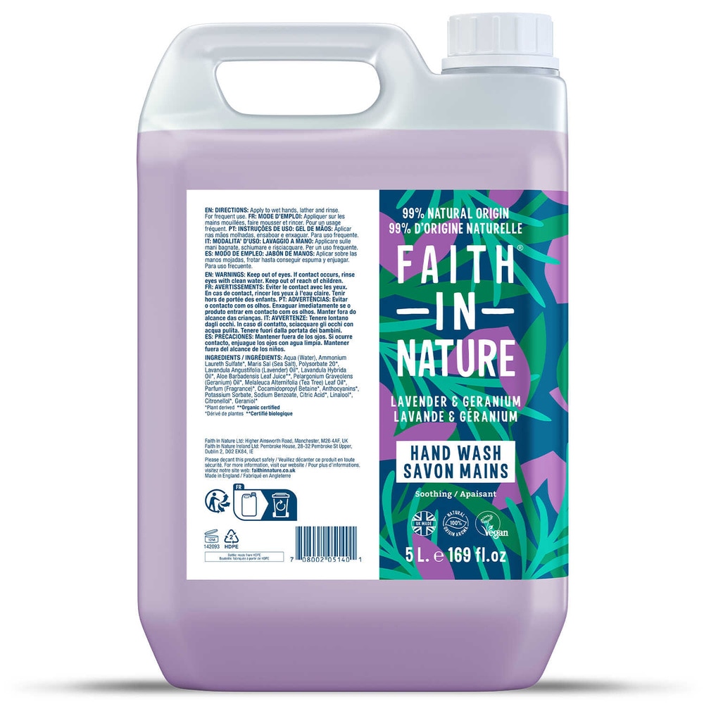 Faith in Nature Lavender & Geranium Hand Wash5ltr Savon liquide