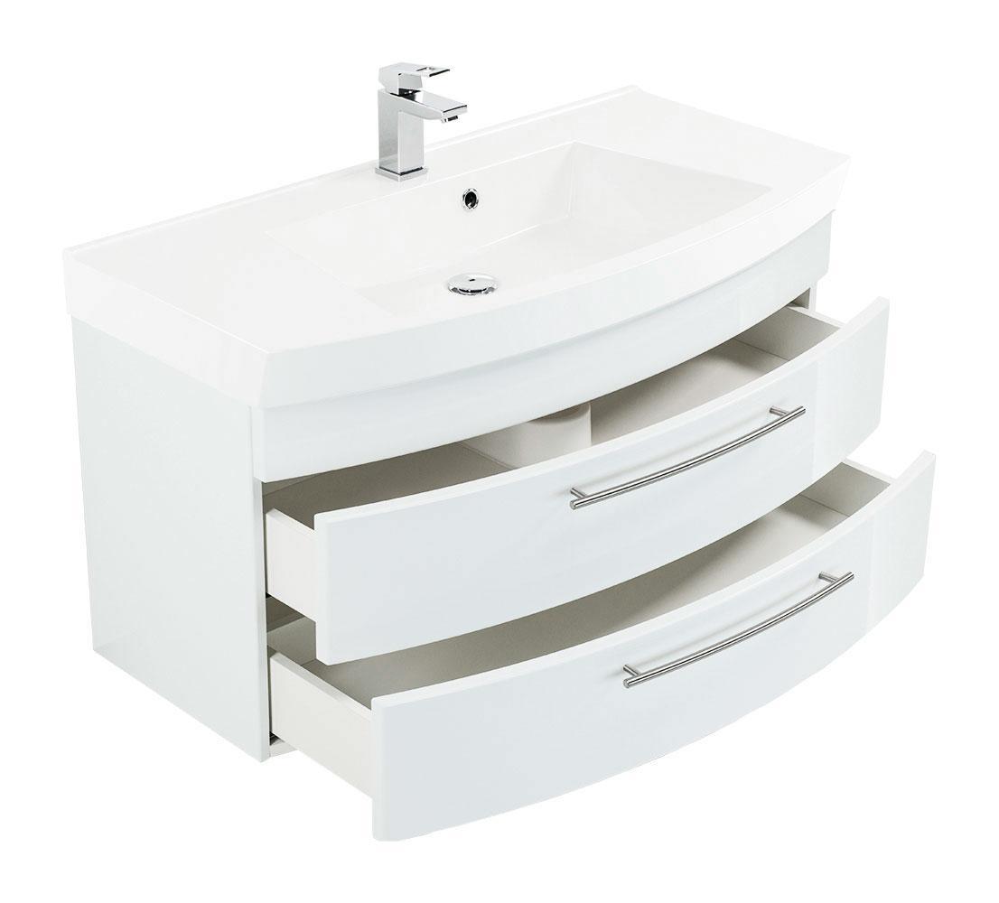 Posseik Badmöbel Luna 100 mit runder Front weiss hochglanz