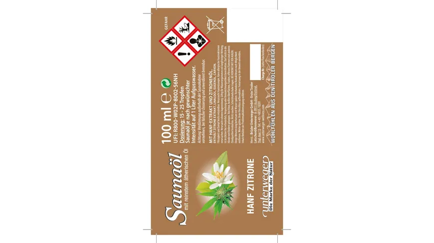 unterweger Saunaöl Hanf-Zitrone 100 ml