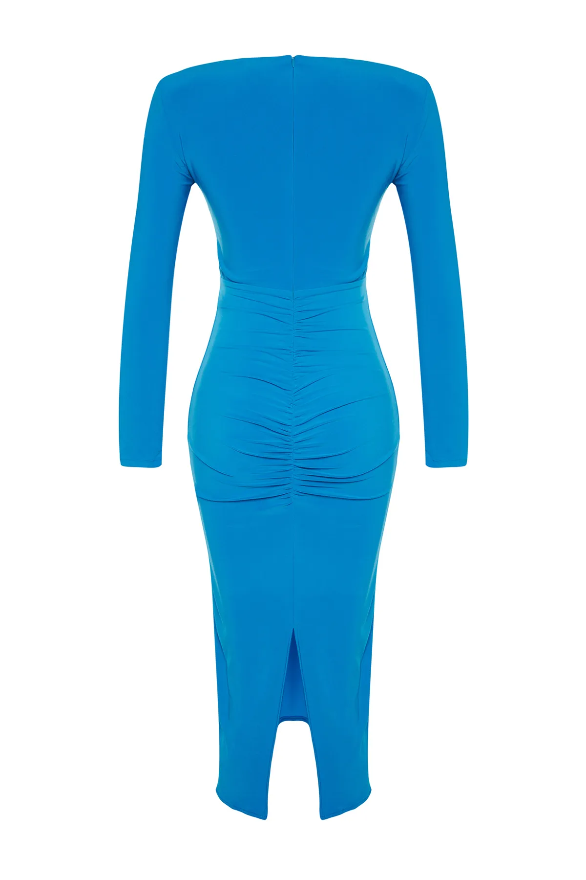 Trendyol Collection  Blaues, tailliertes, gestricktes, drapiertes, elegantes Abendkleid TPRAW24EL00200