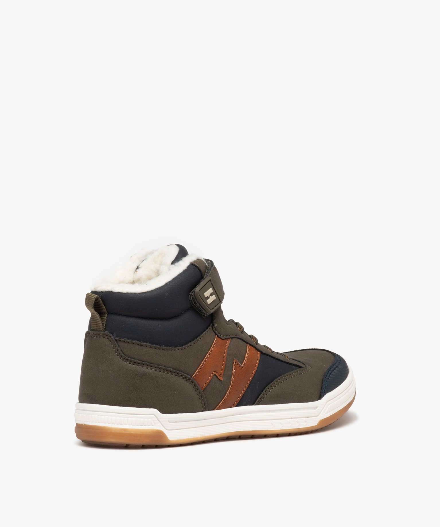 Baskets Garçon mid-cut avec col fourré et à scratch - Hobiz kaki | GEMO