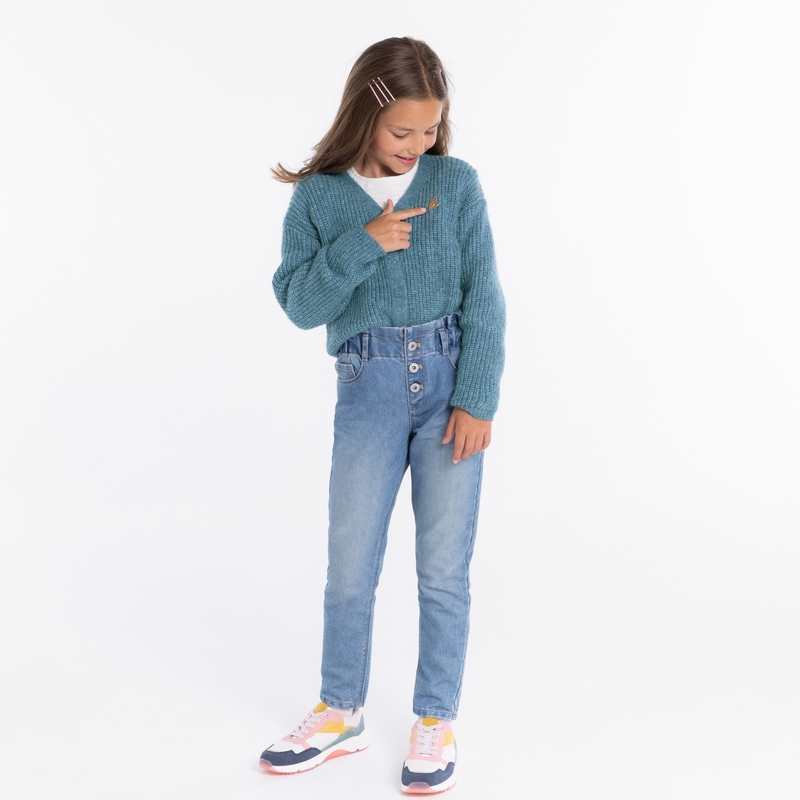 Gilet côtelé boutonné bleu fille