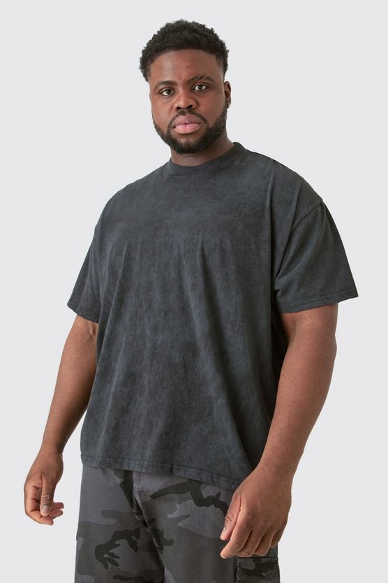 Plus Oversize Worldwide Star Puffärmel T-Shirt mit Acid-Waschung und Grau