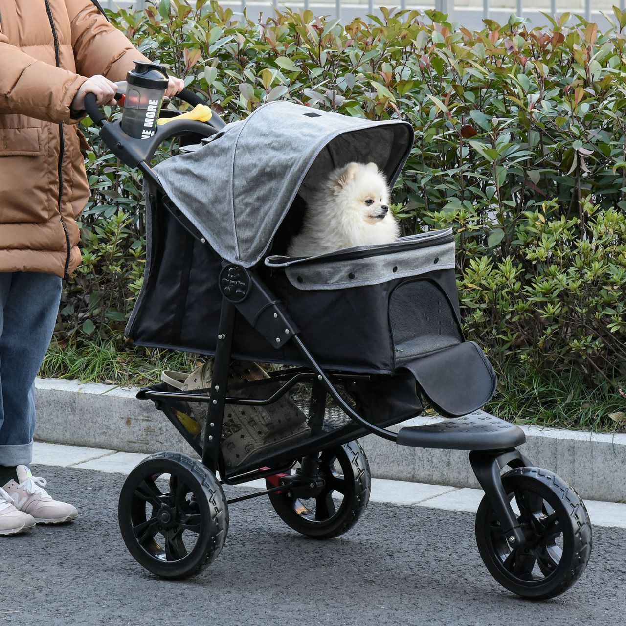 PawHut Hundewagen Hundebuggy Katzen Pet Stroller mit 3 Rädern klappbar Grau