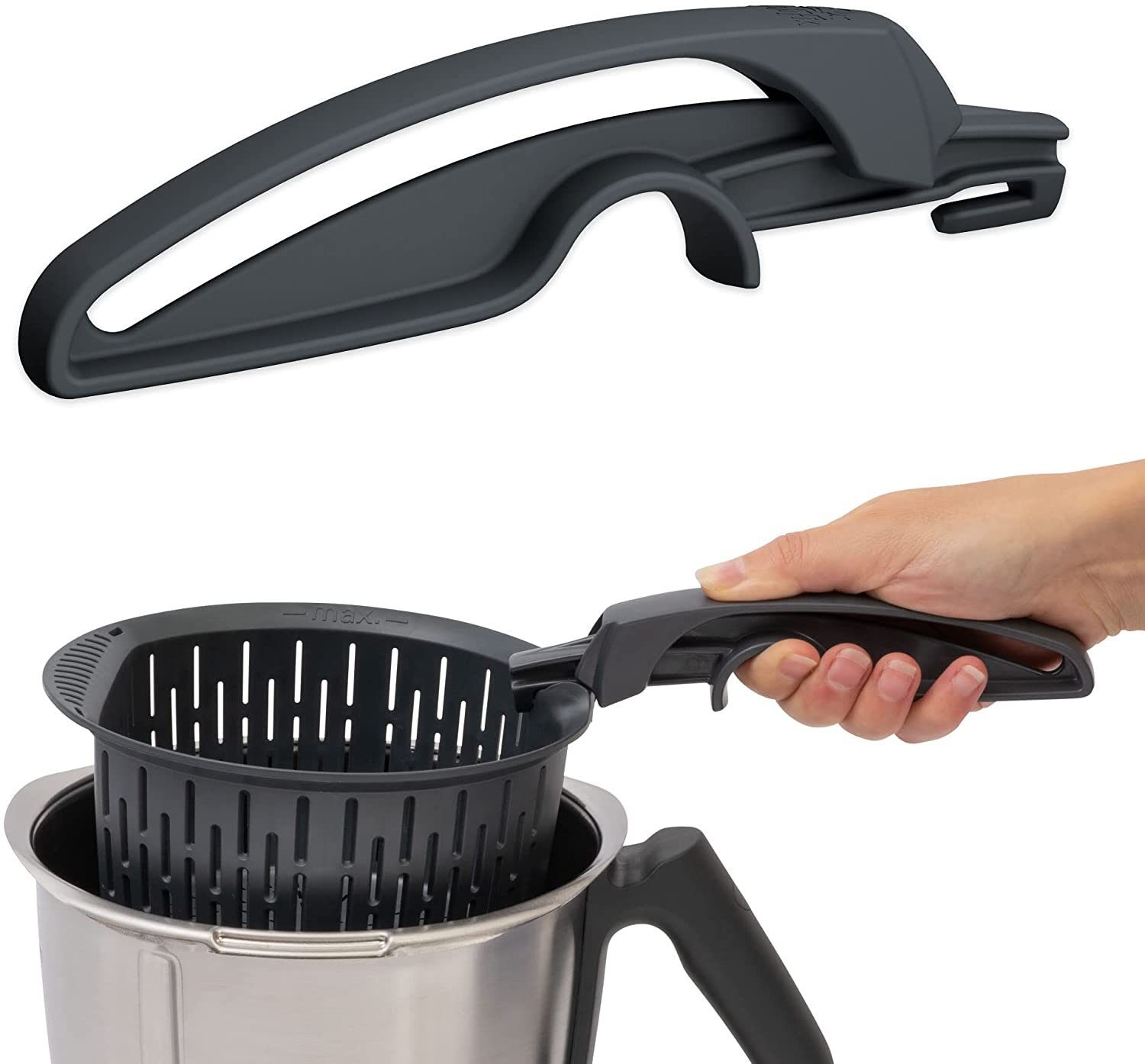 Mixcover Küchenmaschinen-Adapter KochFix Griff für Thermomix Gareinsatz Garkorb für TM6 TM5 TM31 Innovativer Zangengriff für sicheren Halt beim Herausnehmen einfache Bedienung