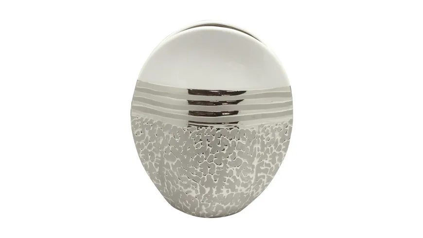 GILDE Keramik ovale Vase St.Louis H=25cm silberfarben, weiß