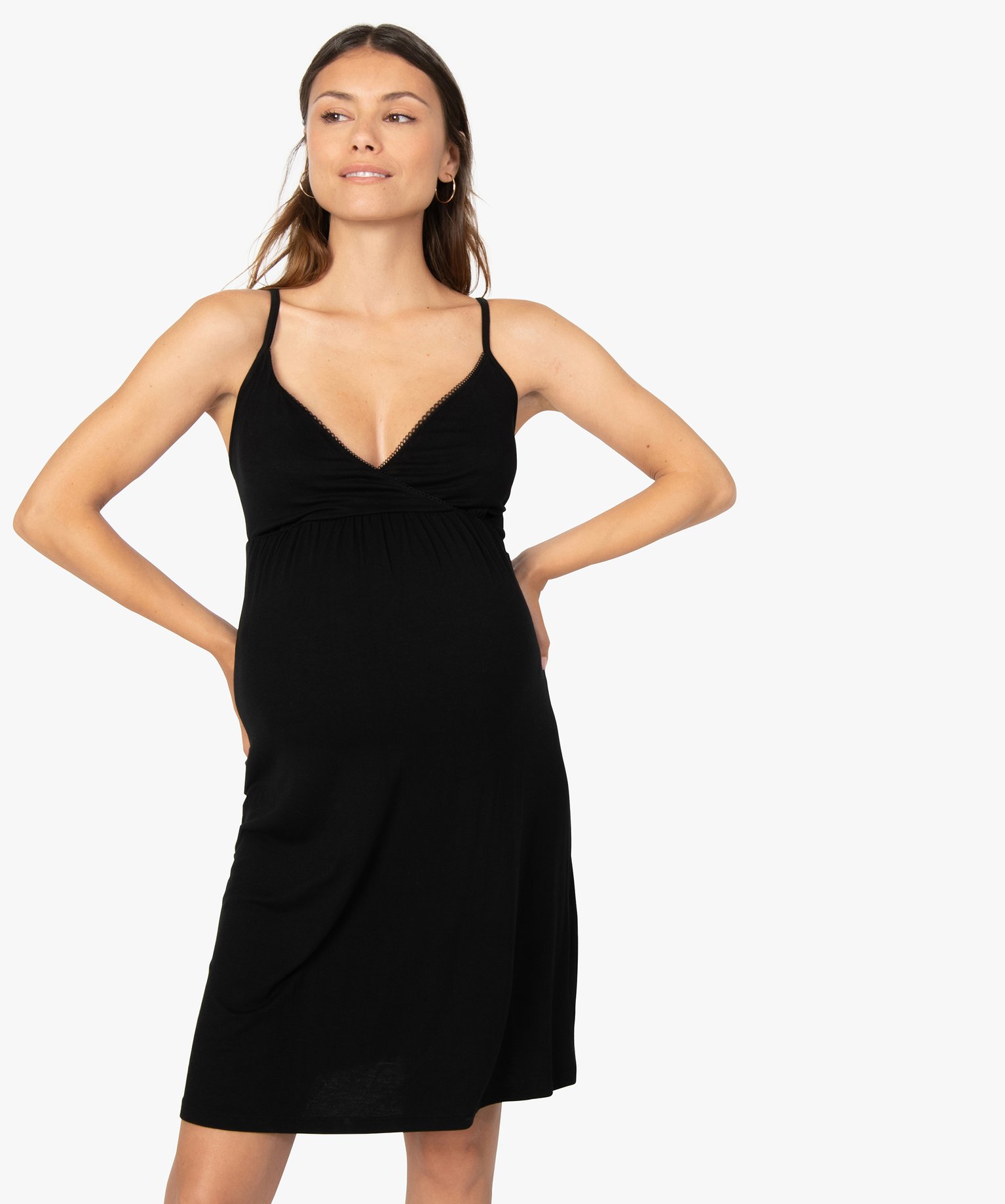 Nuisette de grossesse à taille empire et fines bretelles noir | GEMO
