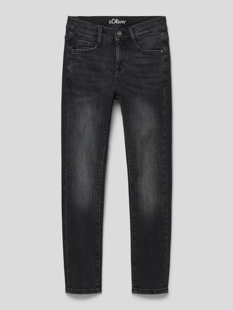 Slim Fit Jeans im Used-Look in schwarz
