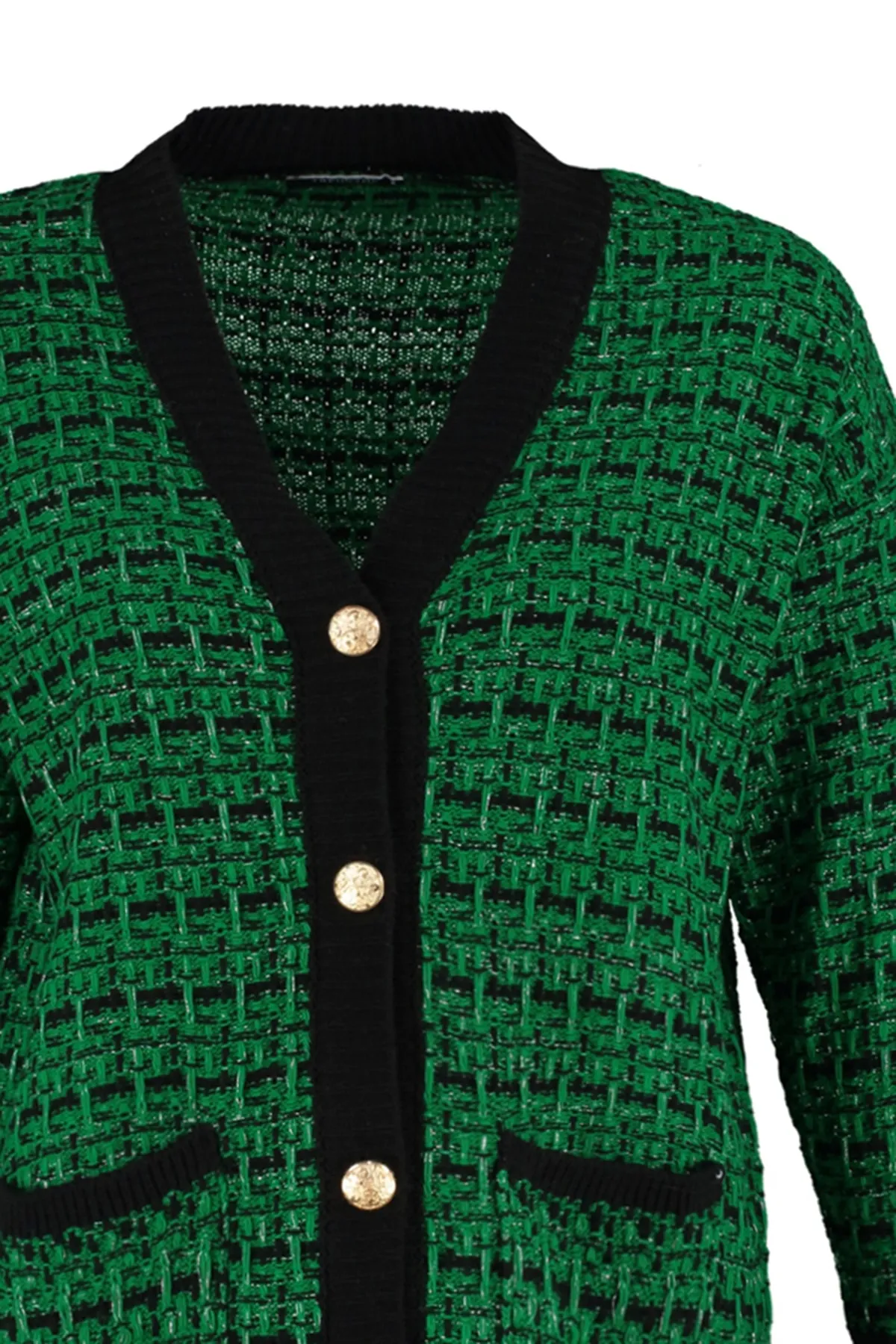 Trendyol Collection  Grüner, glitzernder Strickcardigan in Tweed-Optik mit weiter Passform TWOAW21HI0250