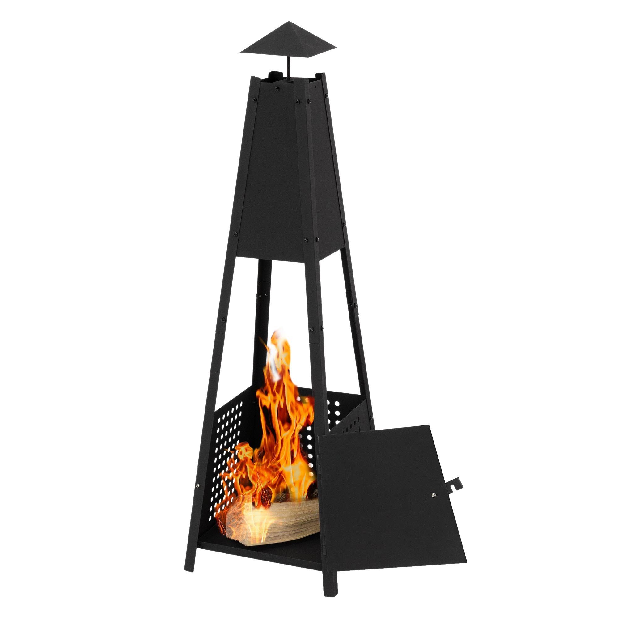 ML-DESIGN Feuerschale Pyramiden Gartenkamin mit Schornstein Terrassenofen/Terrassenkamin, Metall Schwarz 100cm hoch Outdoor für Terrasse, Garten & Camping