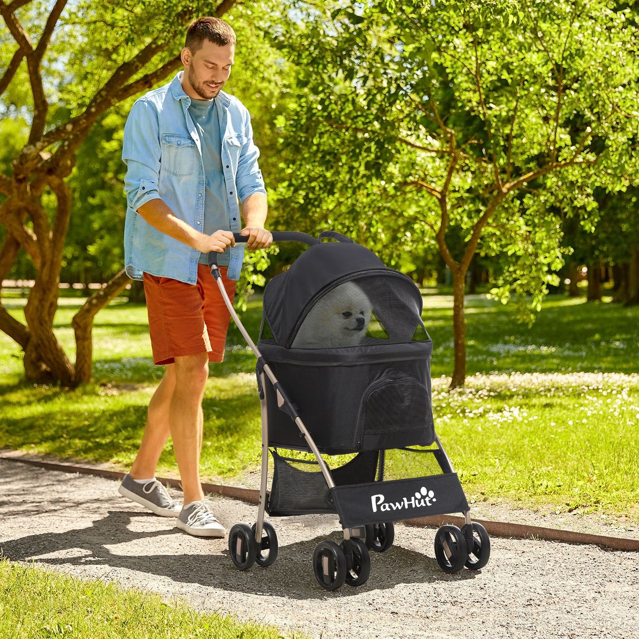 PawHut Hundewagen, 2 in 1 Hundetrolley, faltbarer Hundebuggy, Tragetasche
