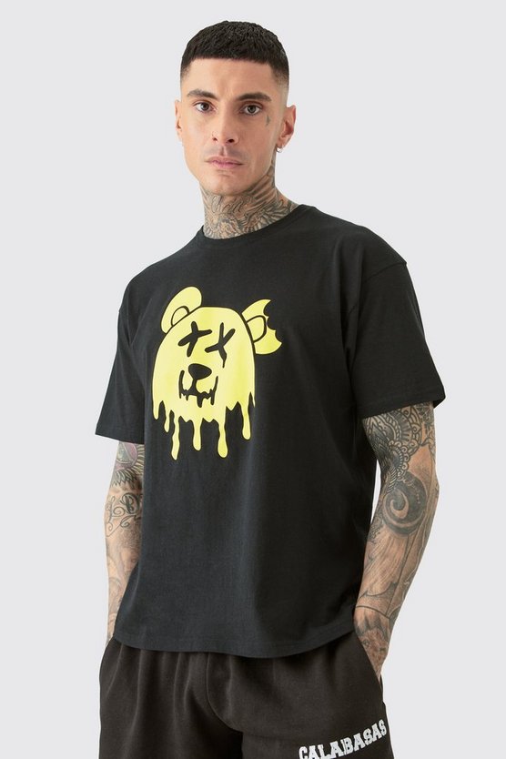 Tall T-Shirt mit Drippy Evil Teddy Print