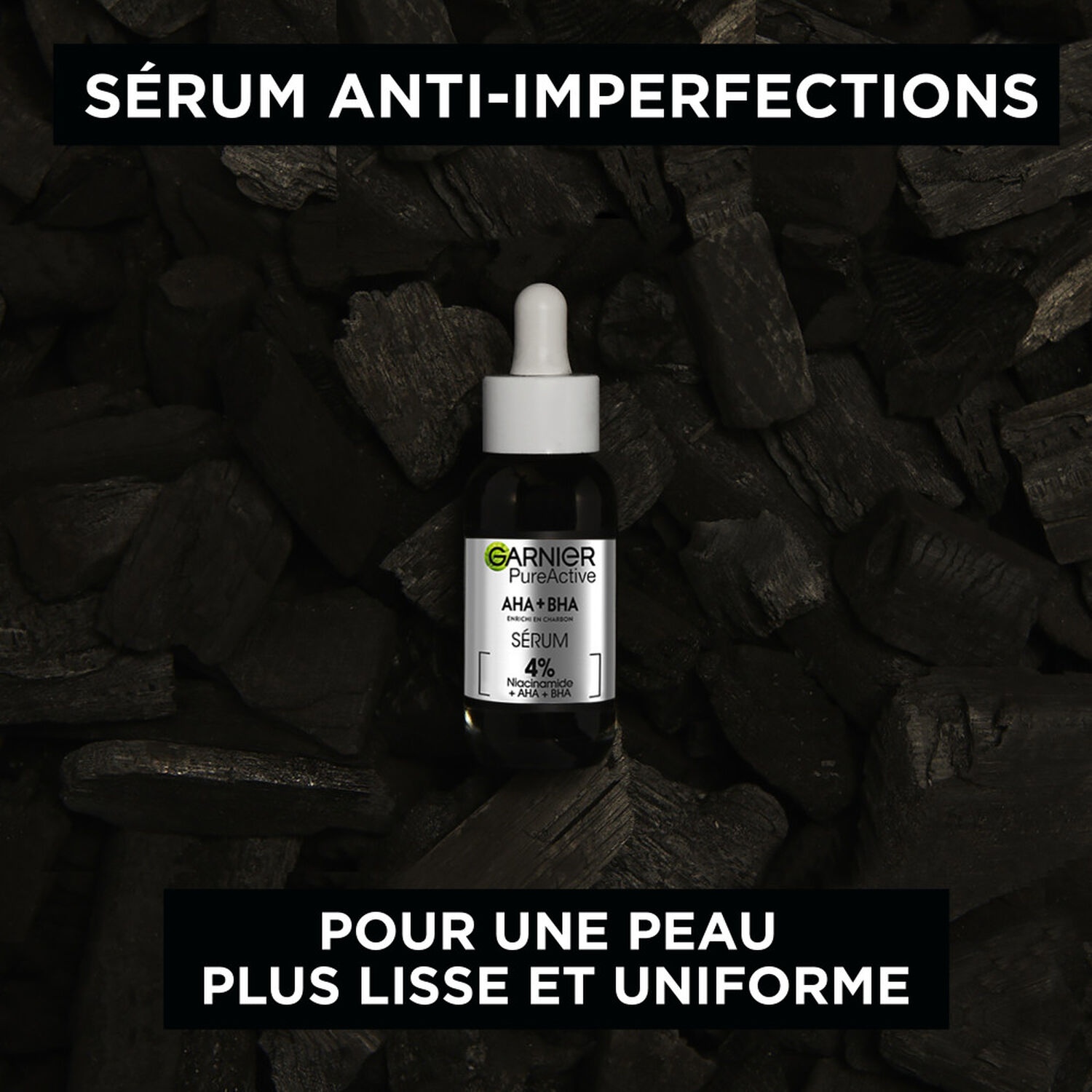 Garnier Pure Active Sérum Anti-imperfections Niacinamide, AHA, BHA, Enrichi en Charbon