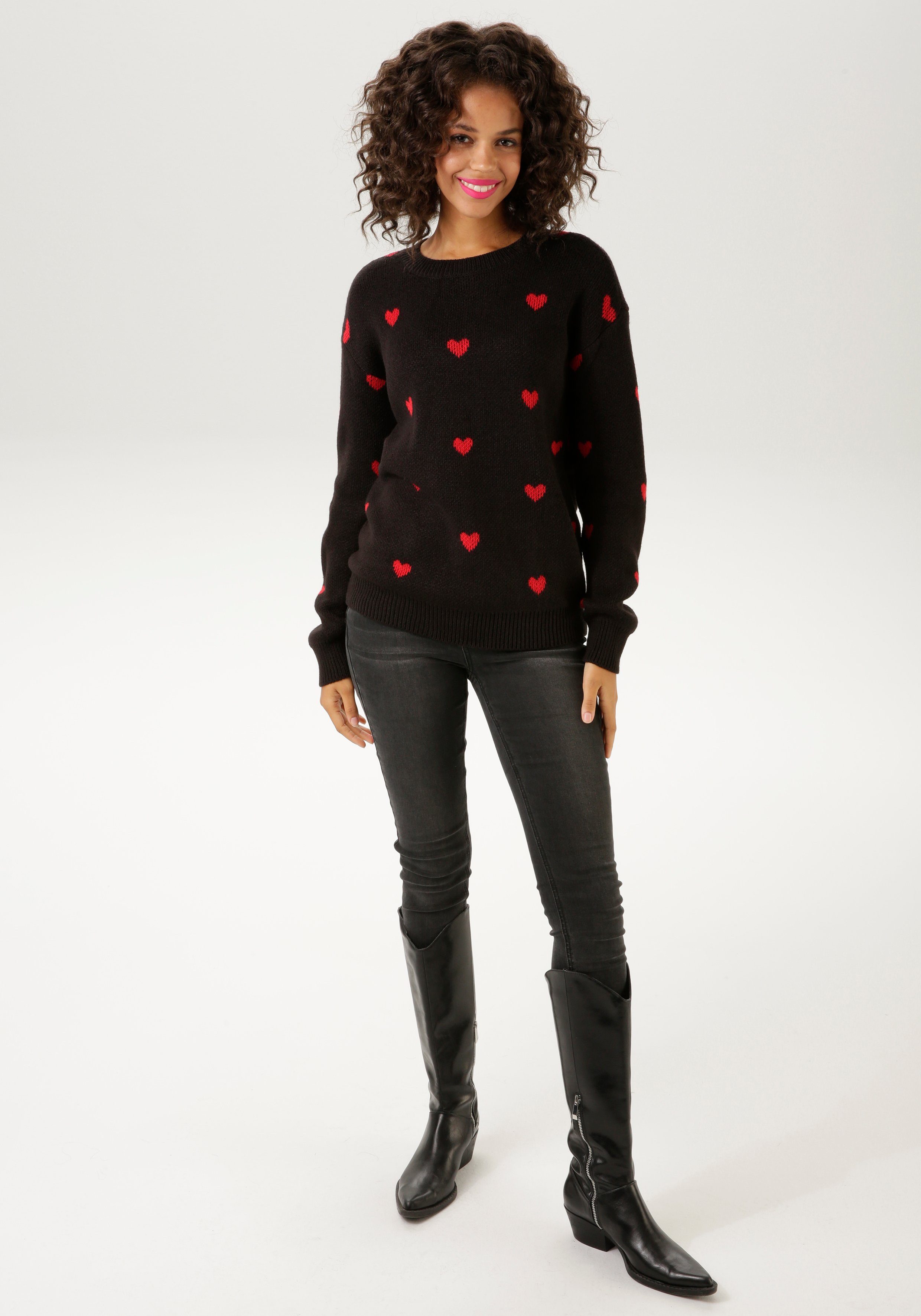 Aniston CASUAL Strickpullover mit eingestrickten Herzchen - NEUE KOLLEKTION