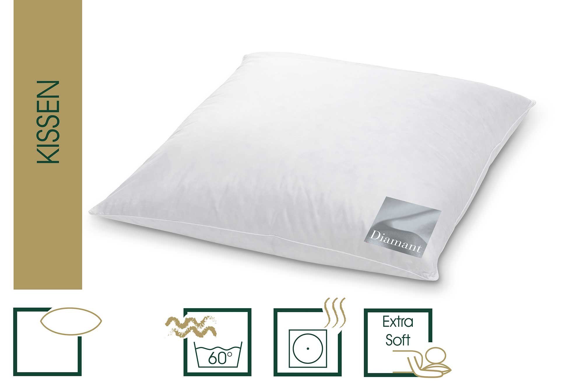 Daunenkissen Diamant, HANSKRUCHEN, Füllung: 50% Daunen, 50% Federn, Bezug: 100% Baumwolle, Soft 80x80 cm, hergestellt in Deutschland, allergikerfreundlich