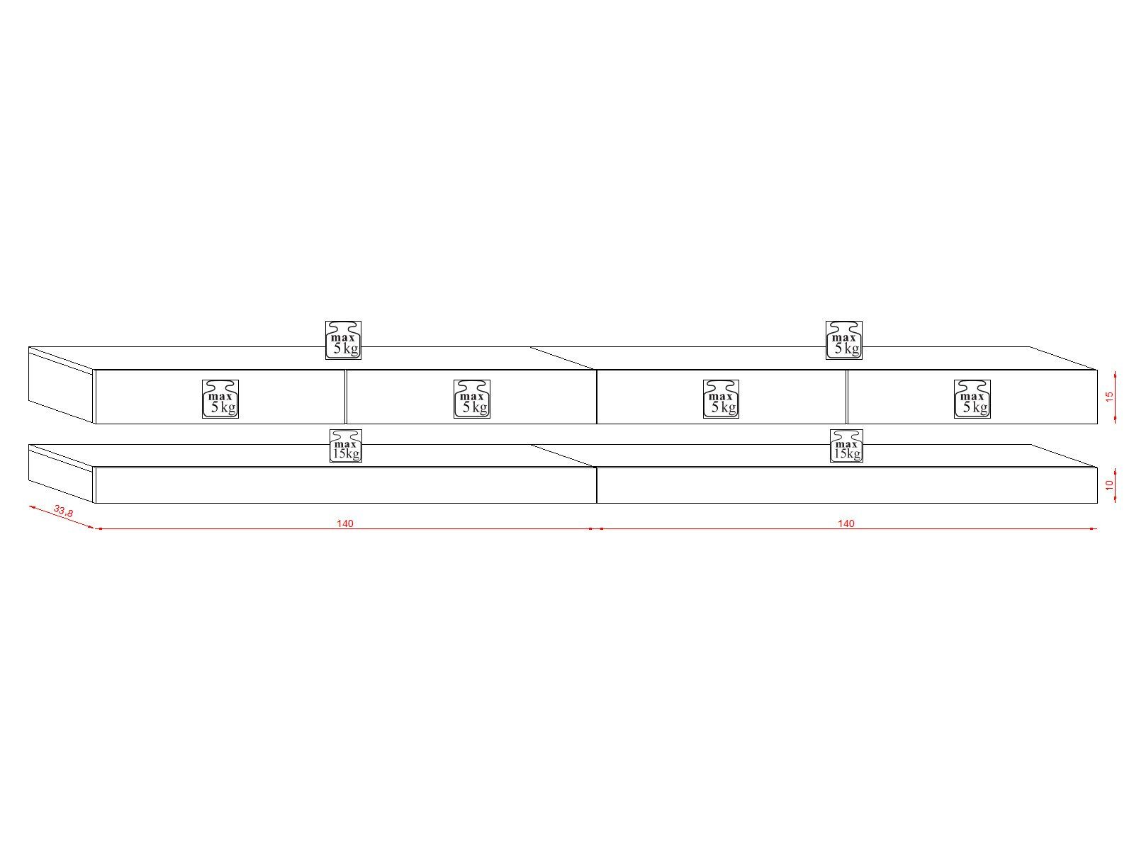 Domando Lowboard Lowboard Padua M2 (4 St), Breite 280cm, Schwebeoptik