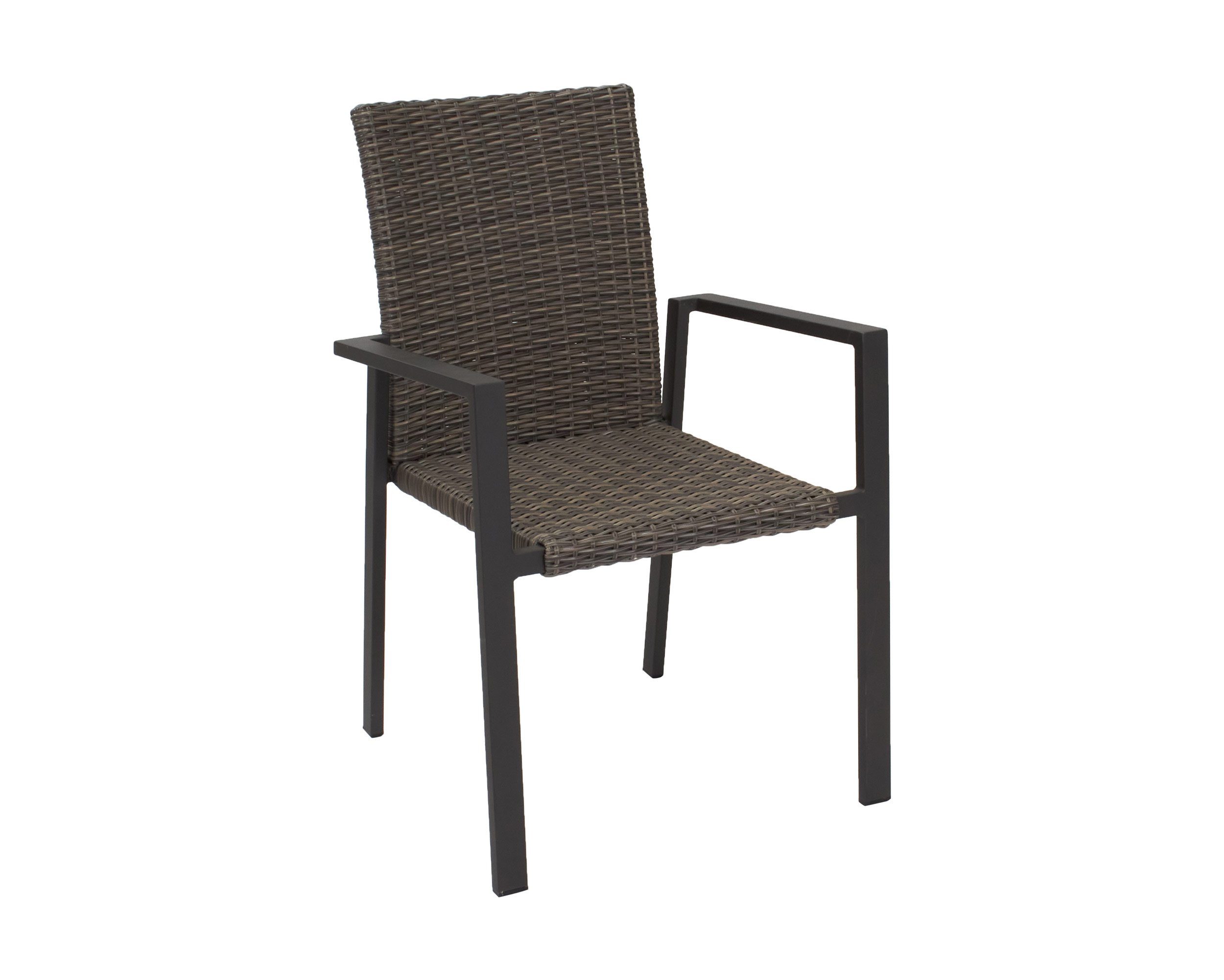 LC Garden Stapelstuhl LC Garden Komido Stapelstuhl omega braun 60x57x88cm stapelbarer Armlehnstuhl aus handgeflochtenem Polyrattan