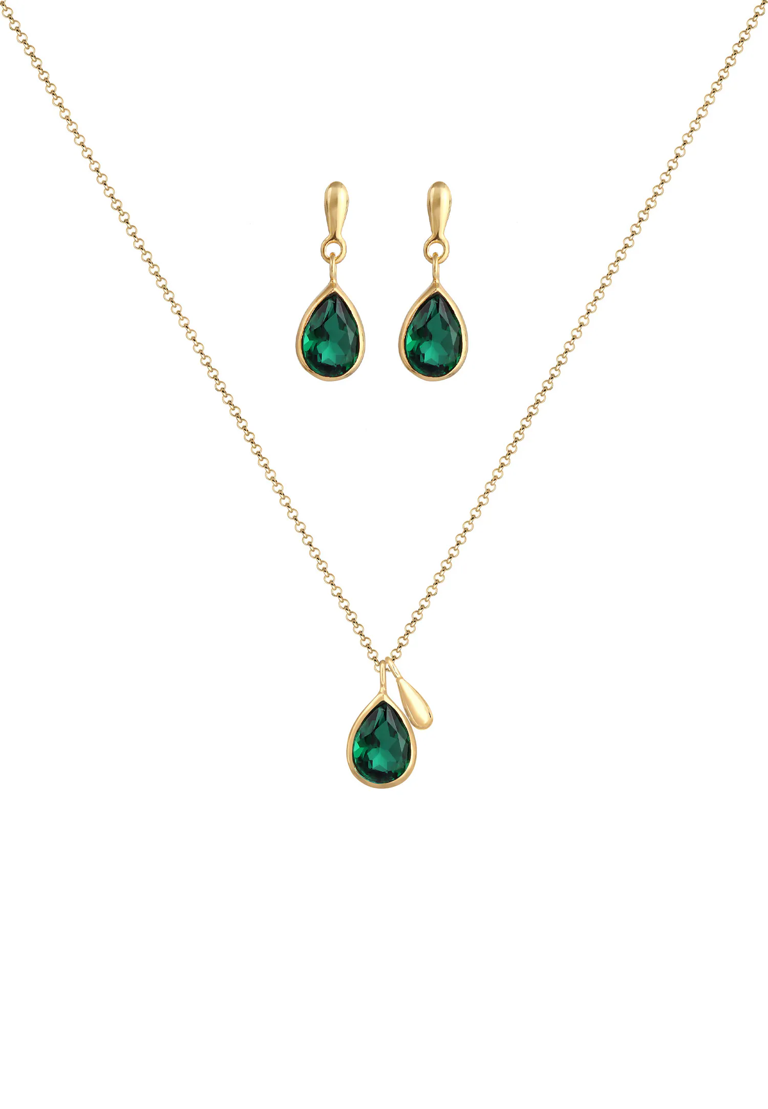 Conjunto de pendientes colgantes Elli PREMIUM para mujer con piedras preciosas de cuarzo en plata de ley 925 chapada en oro.