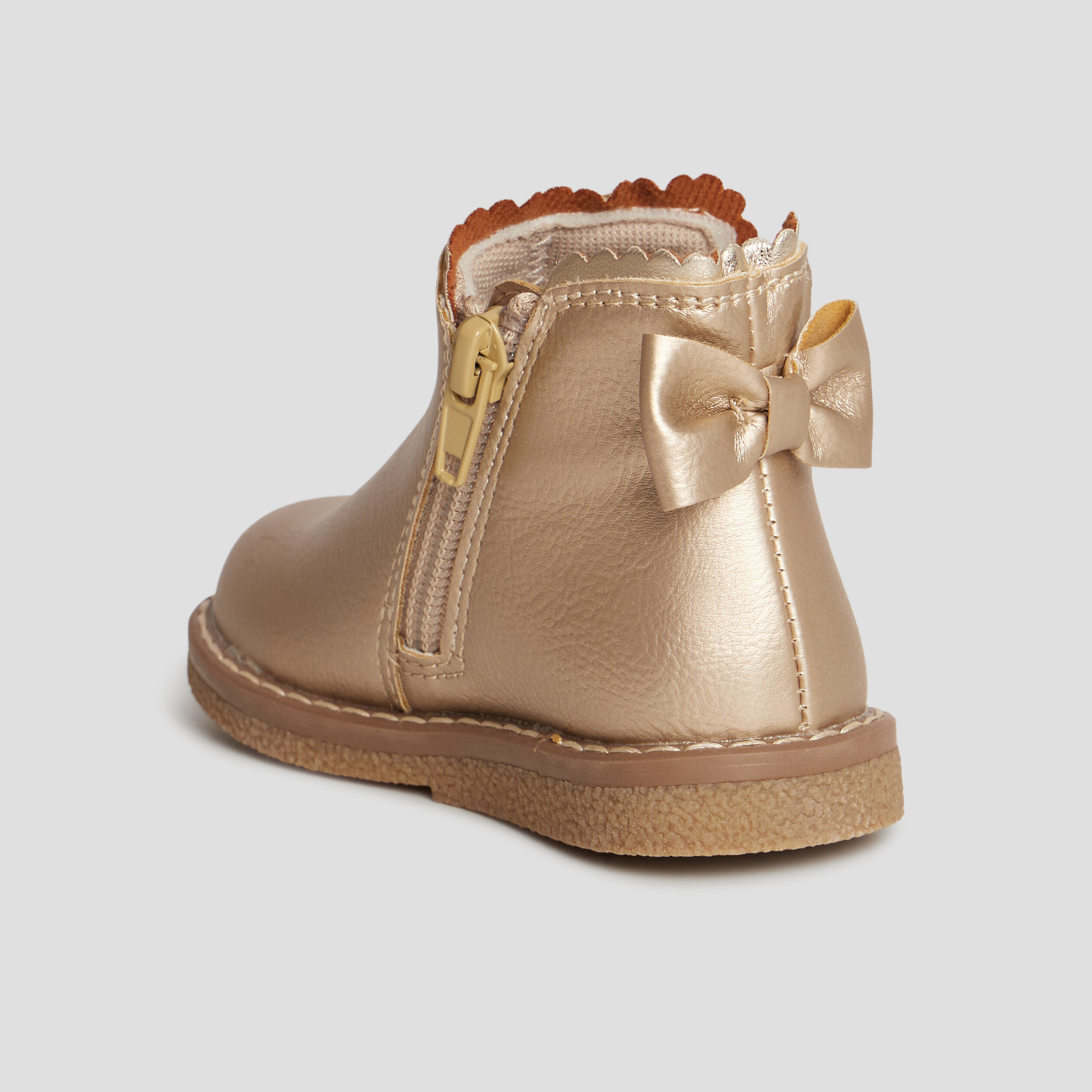 Bottines zippées avec noeud jaune or bébé fille | La Halle