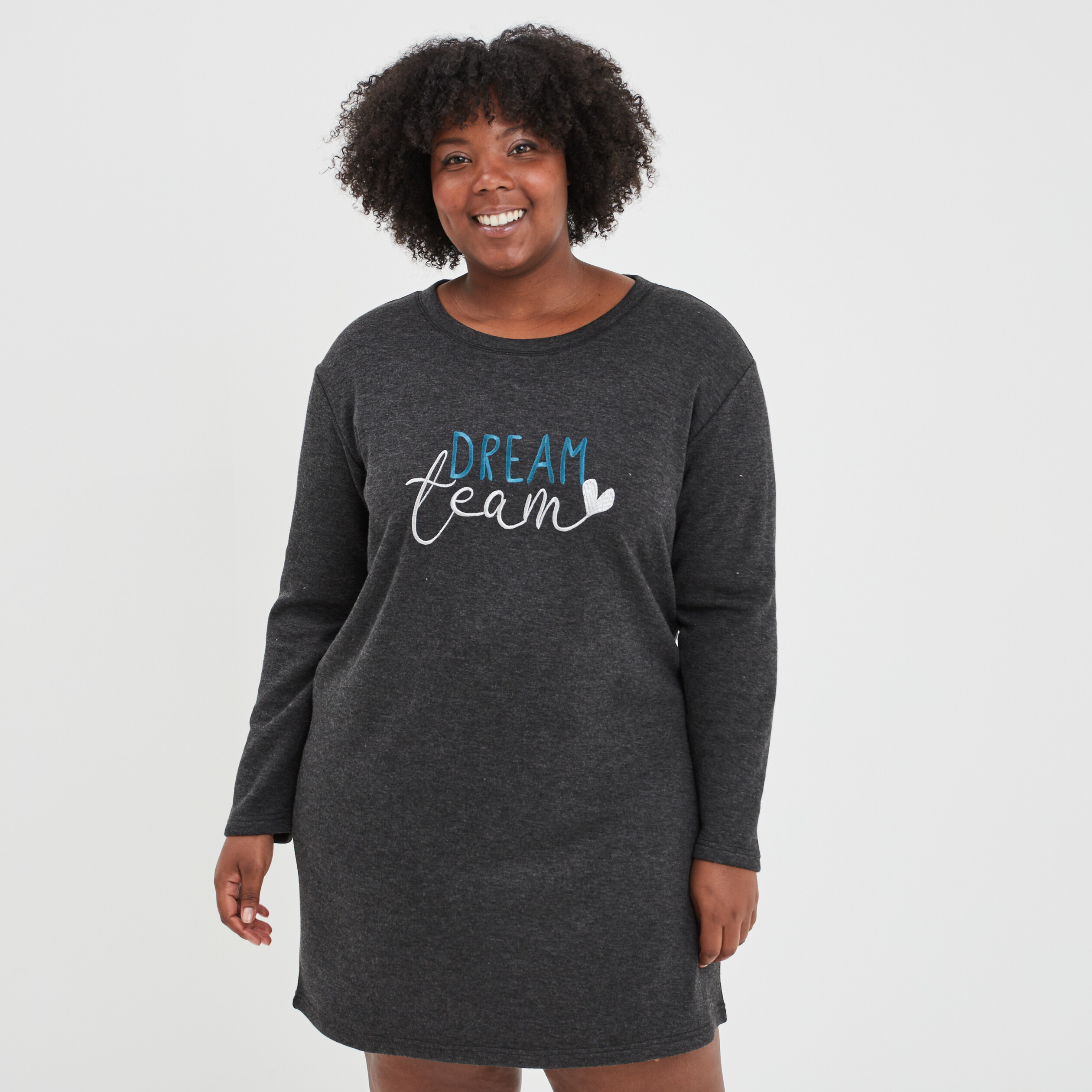 Chemise de nuit courte manches longues gris foncé femme grande taille | La Halle