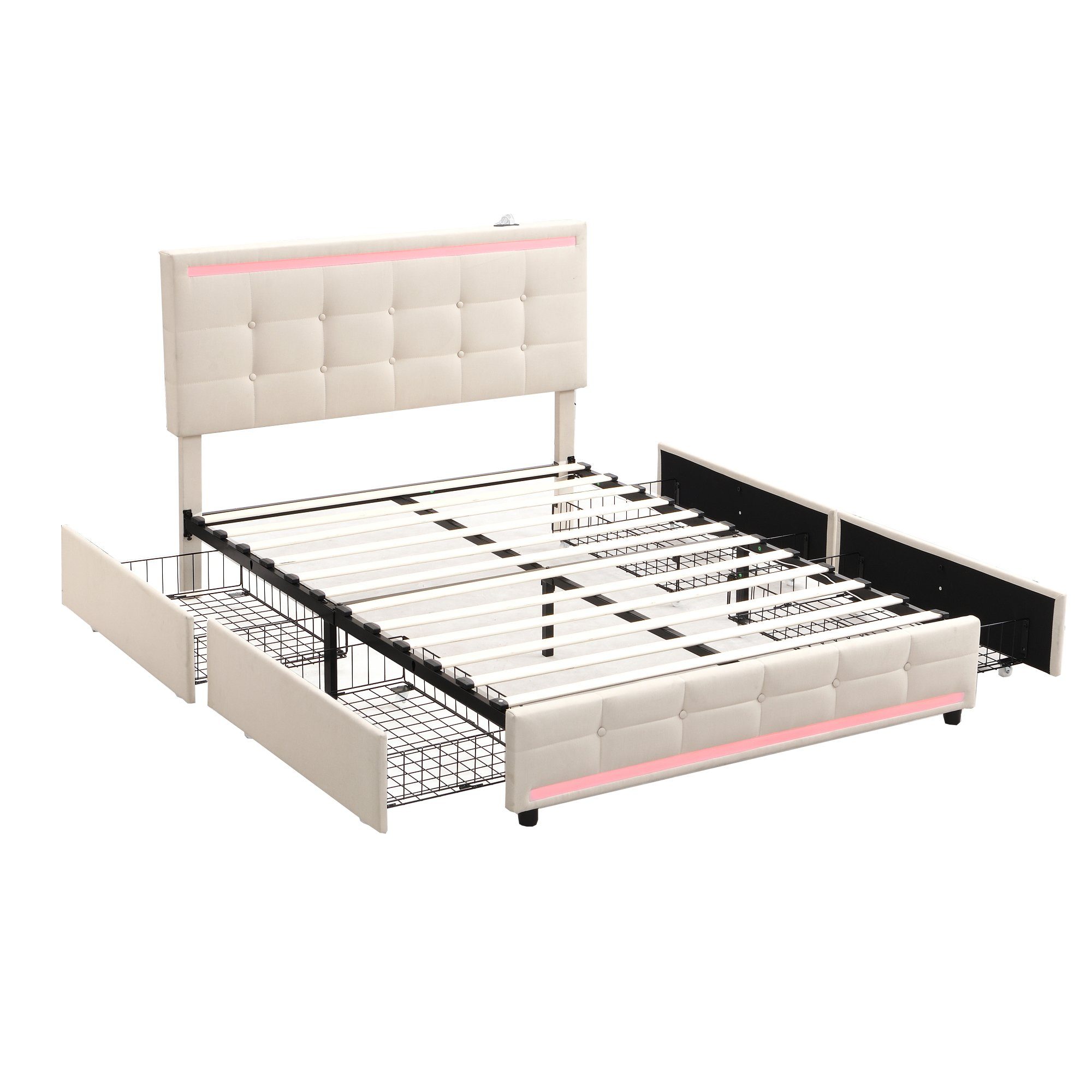 HAUSS SPLOE Polsterbett Polsterbett Funktionsbett Bettrahmen Jugendbett (140 * 200 ohne Matratze, Gepolstertes Plattformbett mit Stauraum), Hochwertiges Material