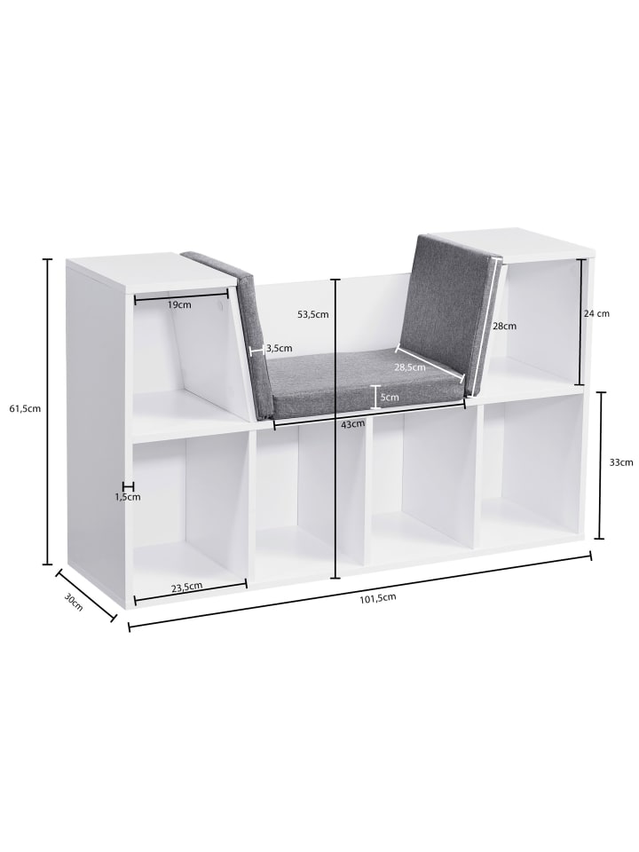 KADIMA DESIGN Regal-Sitzbank | Weiß, 101.5x61.5cm, 6 Fächer, Grau günstig kaufen onesize