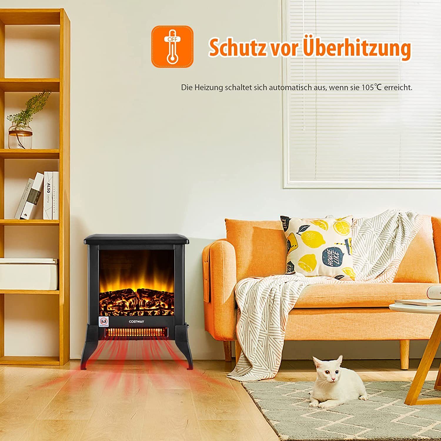 COSTWAY Elektrokamin, 1800W, Flammeneffekt, Temperatur 20-35°C einstellbar