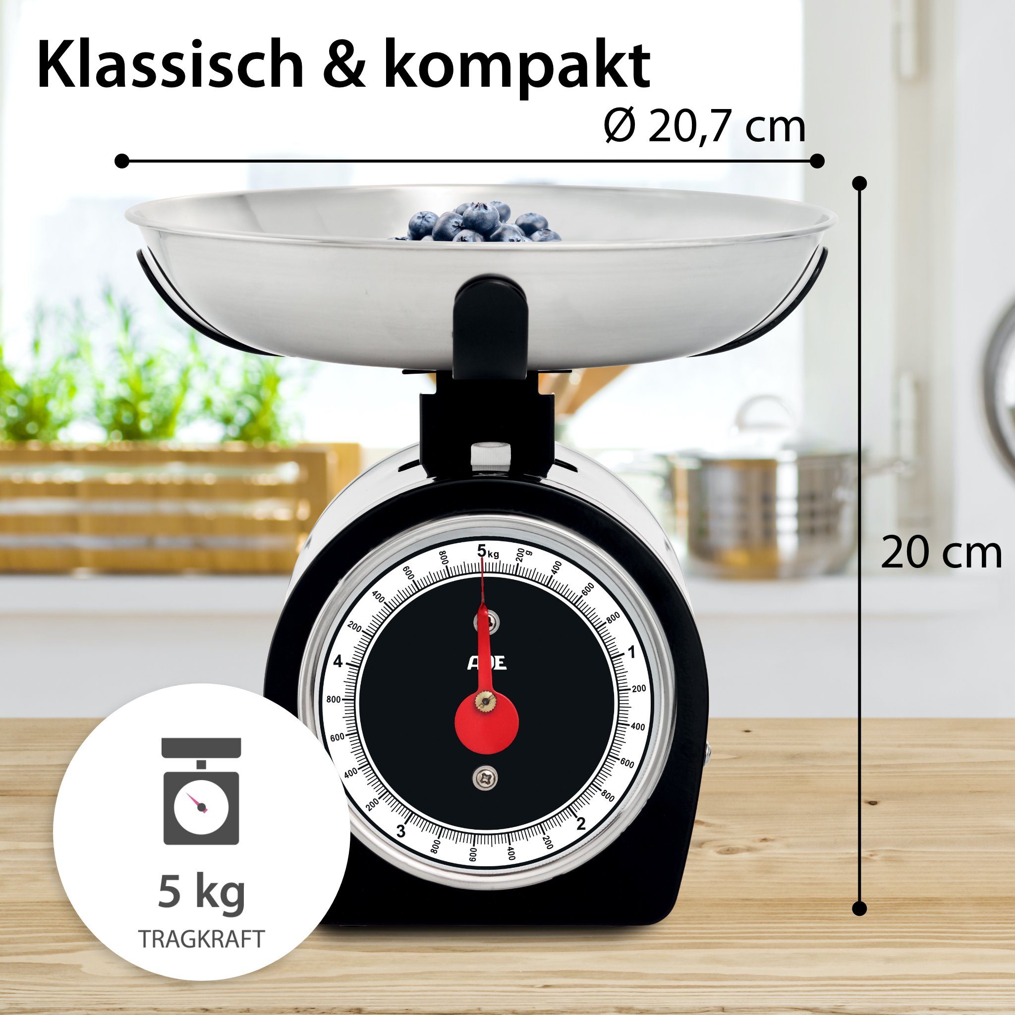 ADE Schüsselwaage KM1900, Retro-Look, 5 kg Tragkraft, ohne Batterie