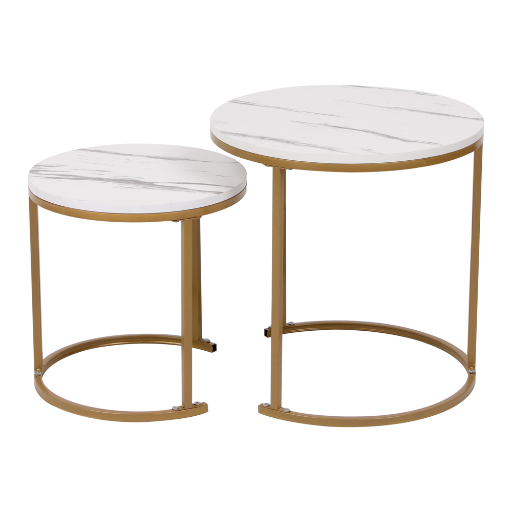 Happy Home Happy Home Satztisch Couchtisch Beistelltisch 2 tlg. HWT51-WEI Marmor Weiß Dekor Gestell Gold