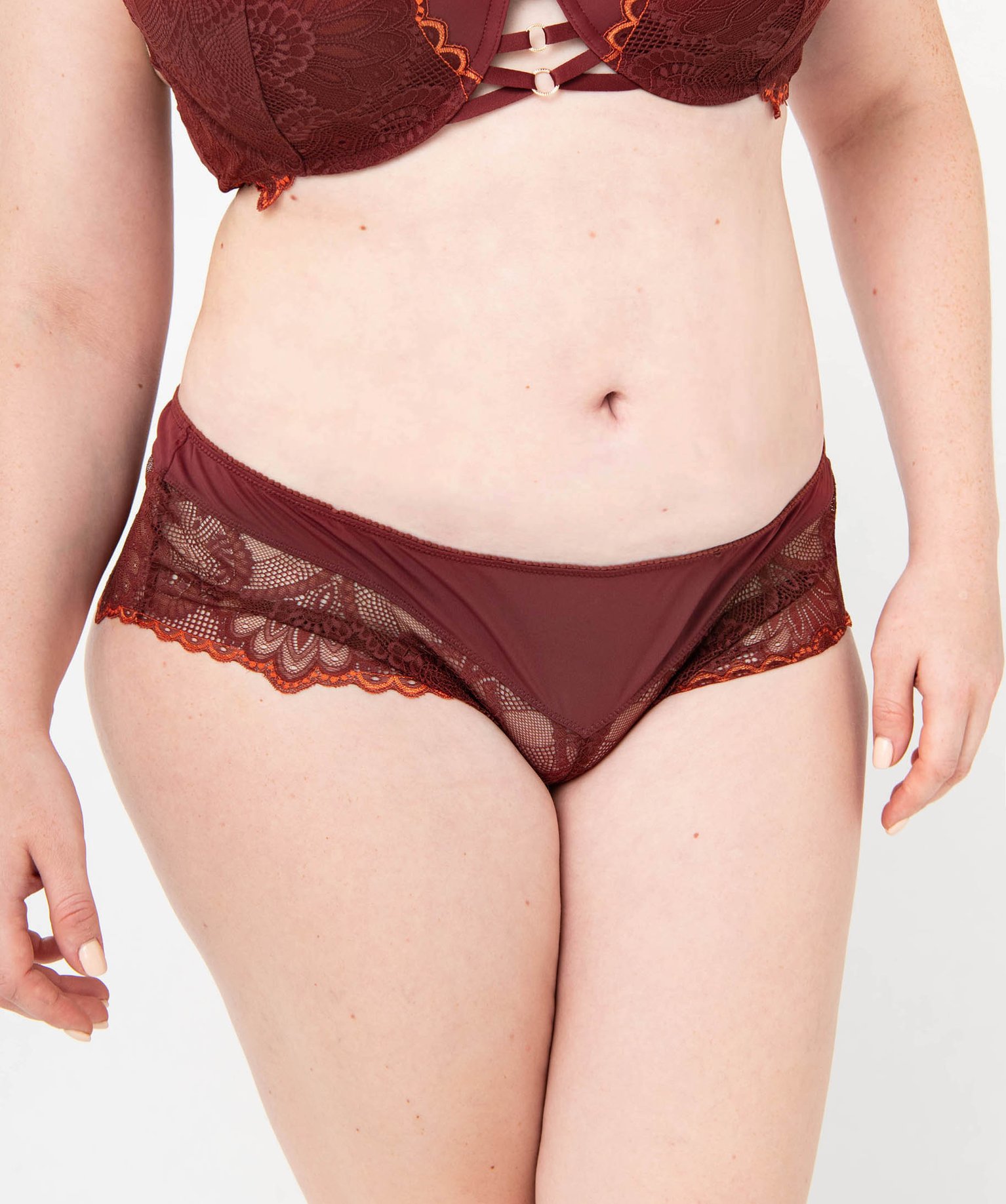 Shorty en microfibre et dentelle femme grande taille marron | GEMO