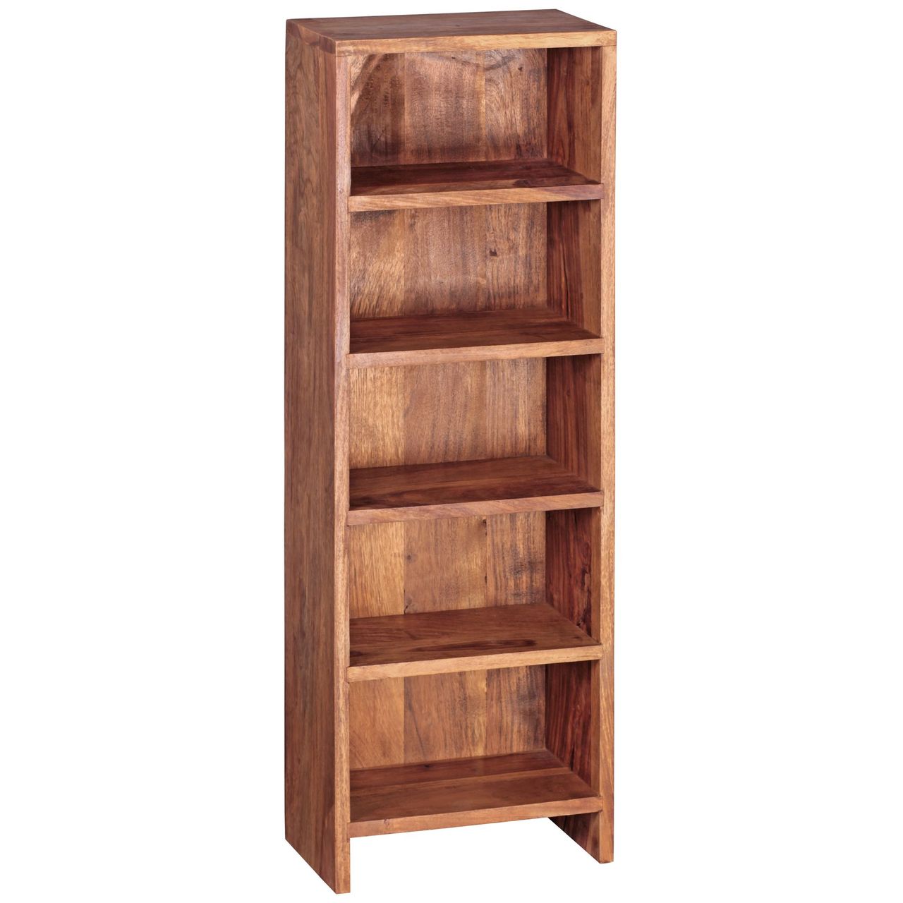 Wohnling CD Regal Massivholz Sheesham Standregal 90 cm hoch CD-Aufbewahrung 5 Fächer Bücherregal natur Landhaus-Stil