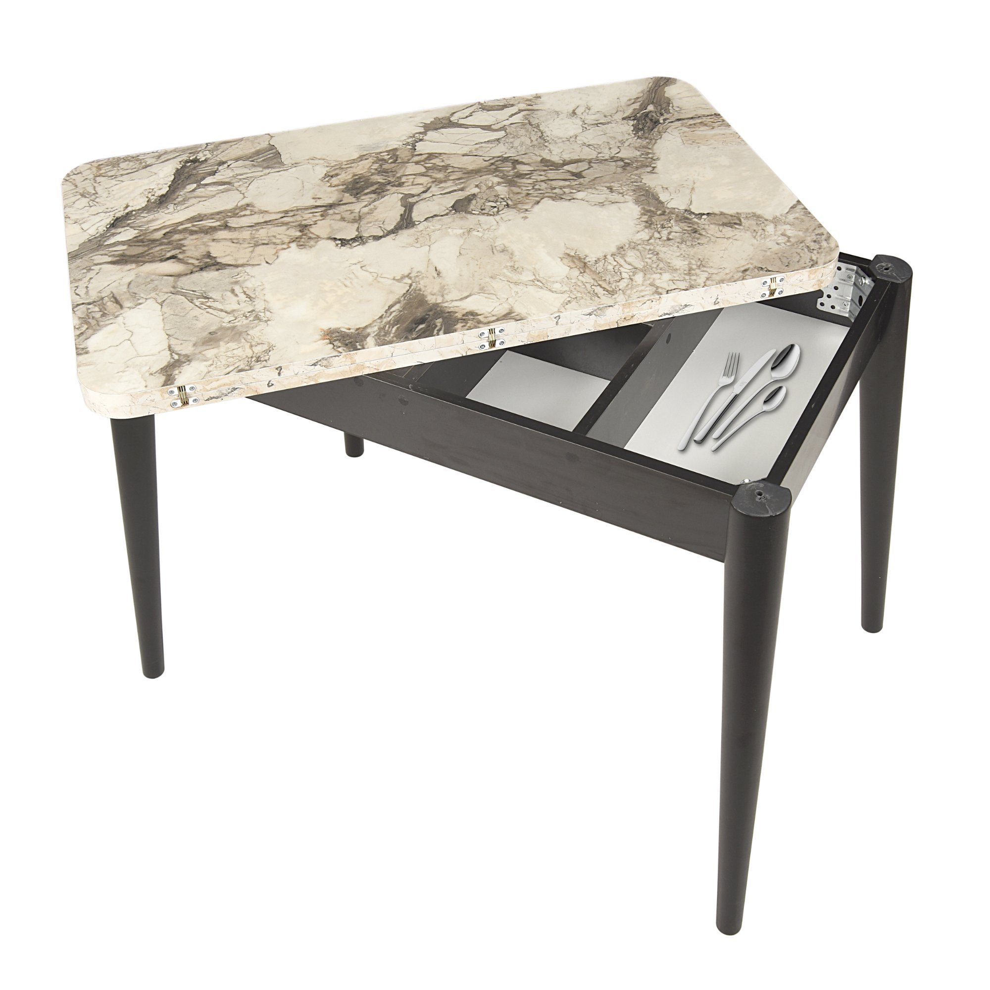 Gozos Küchentisch Gozos Vera & Viso Ausziehtisch Marmor&Holz Optik Küchentisch aus MDF (60 x 100 cm, &, 120 x 100 cm, 1 Tisch)