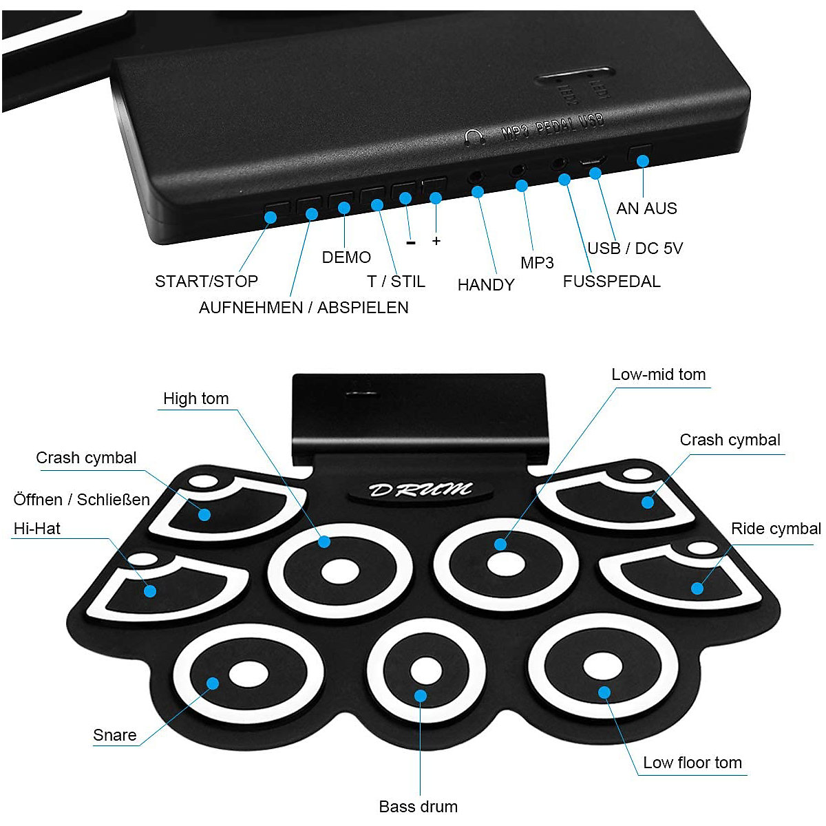 E-Drum Faltbar 9 Pads