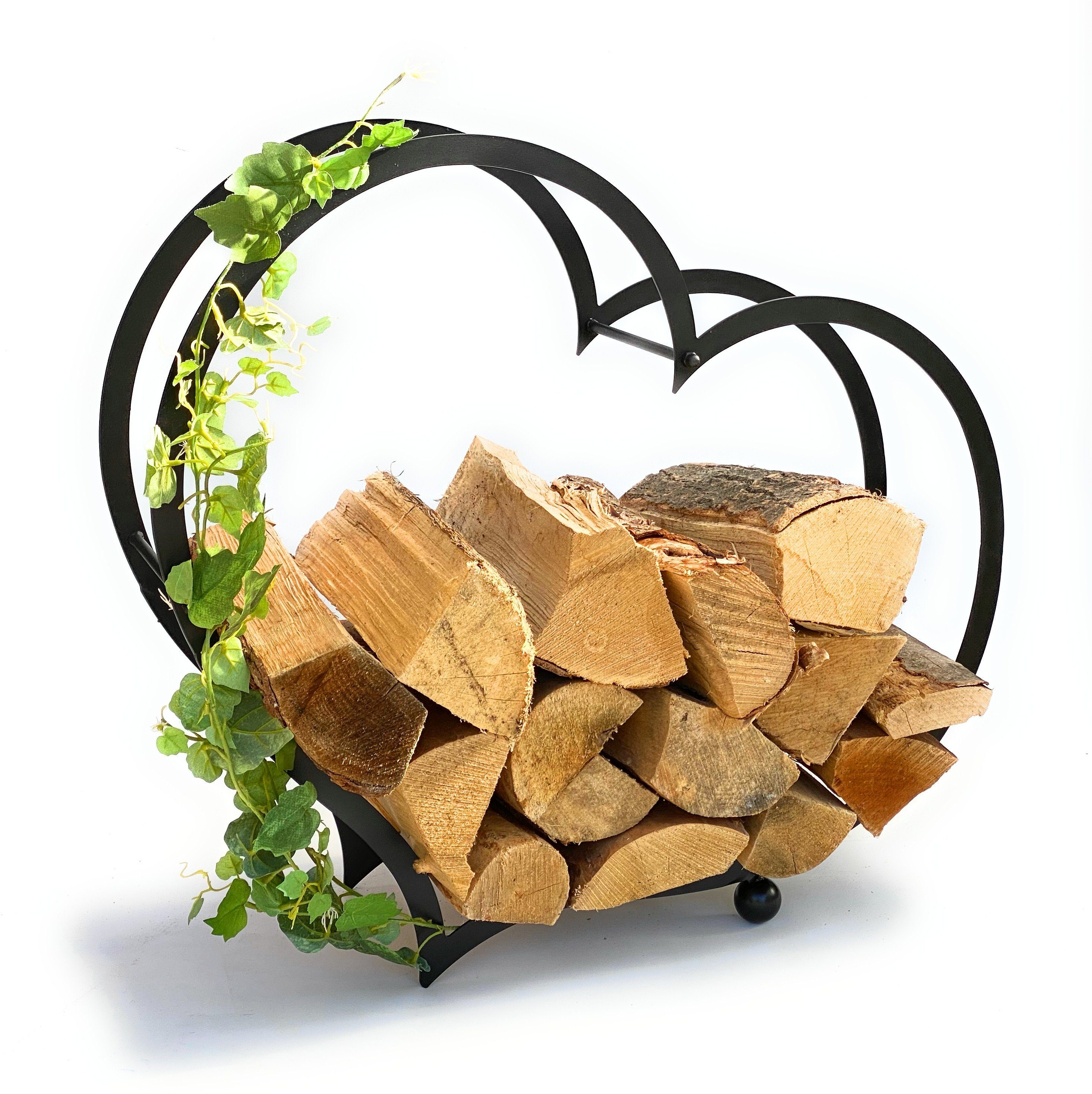 DanDiBo Kaminholzregal Kaminholzregal Innen Metall Herz Kaminholzständer 64 cm 181134 Holzkorb Kaminholzhalter Feuerholzhalter
