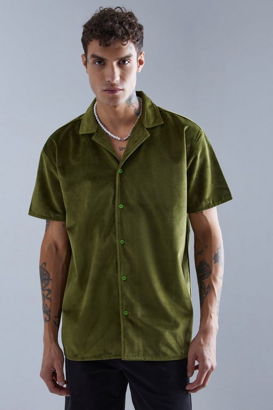 Kurzärmliges Oversize Velour-Hemd