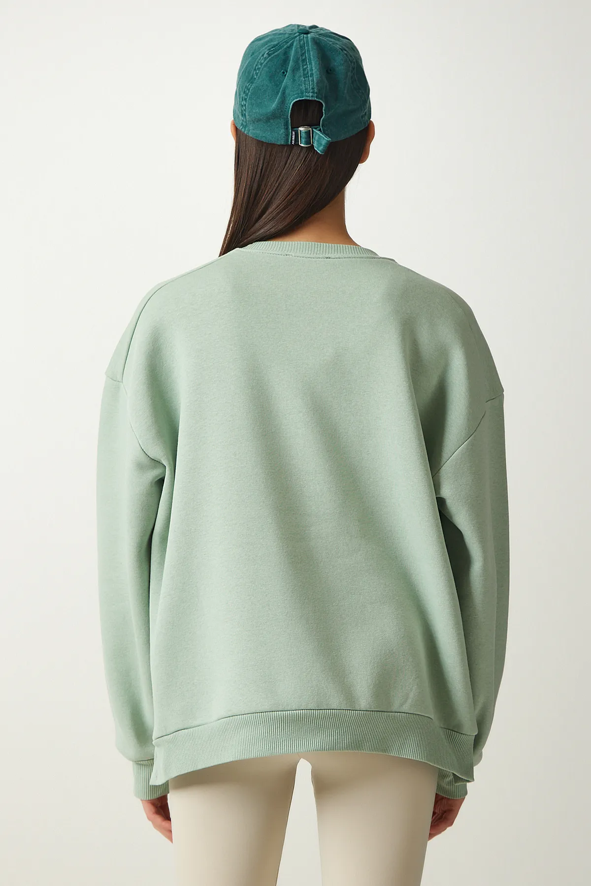 Happiness İstanbul  Aquagrünes Damen-Sweatshirt mit Reißverschluss und hohem Kragen UB00148